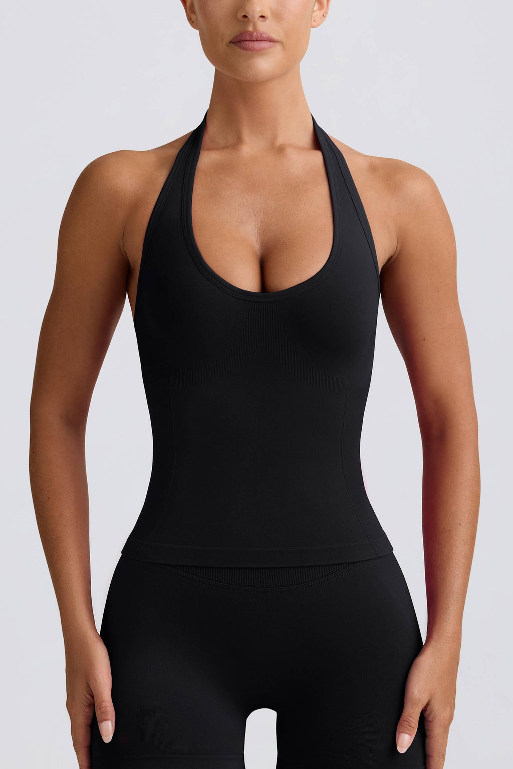 Define Luxe Halterneck Tank Top In Black