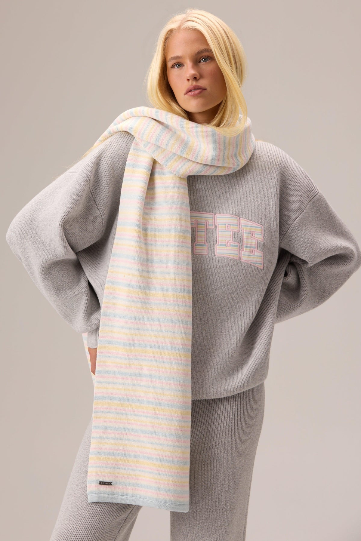 Ribbed Knit Oversized Scarf In Confetti Stripe