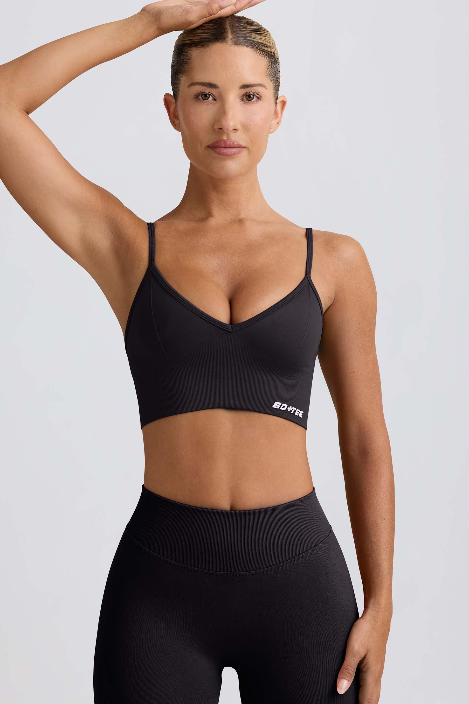 Define Luxe V-neck Sports Bra In Black