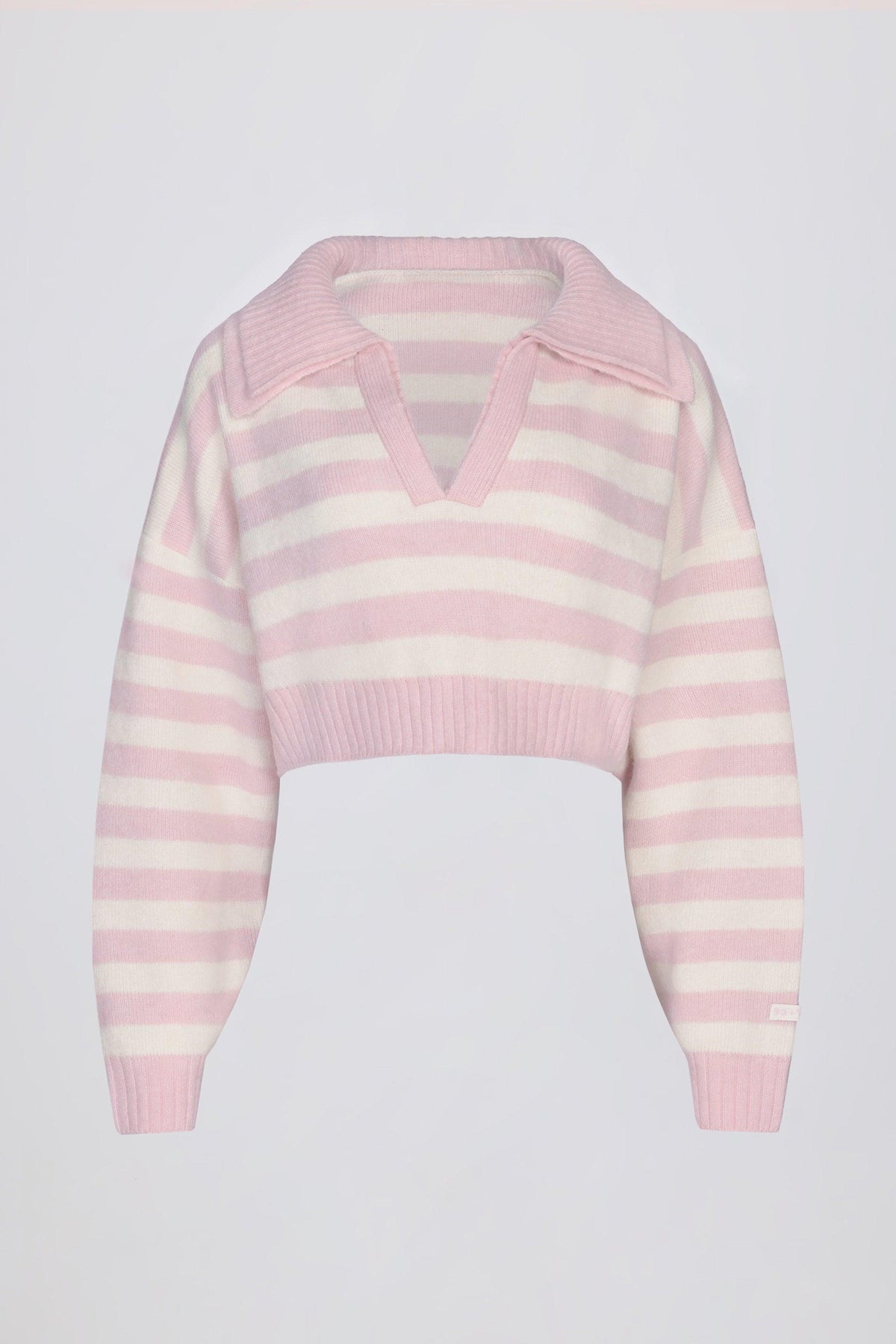 Soft Knit Layered Collar Cropped Jumper In Pink Stripe