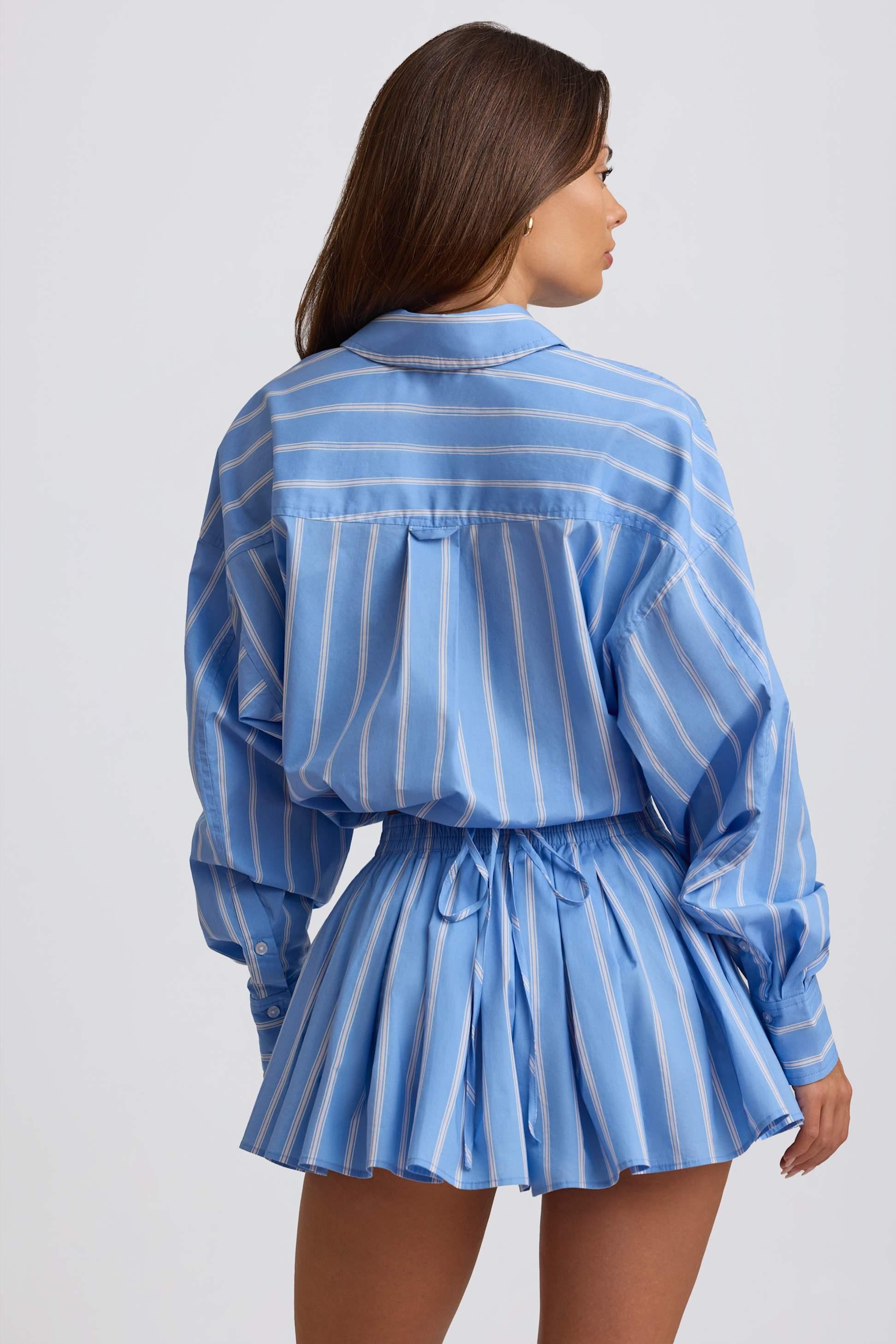 Cotton Poplin Stripe Multiway Cropped Shirt In Blue Stripe