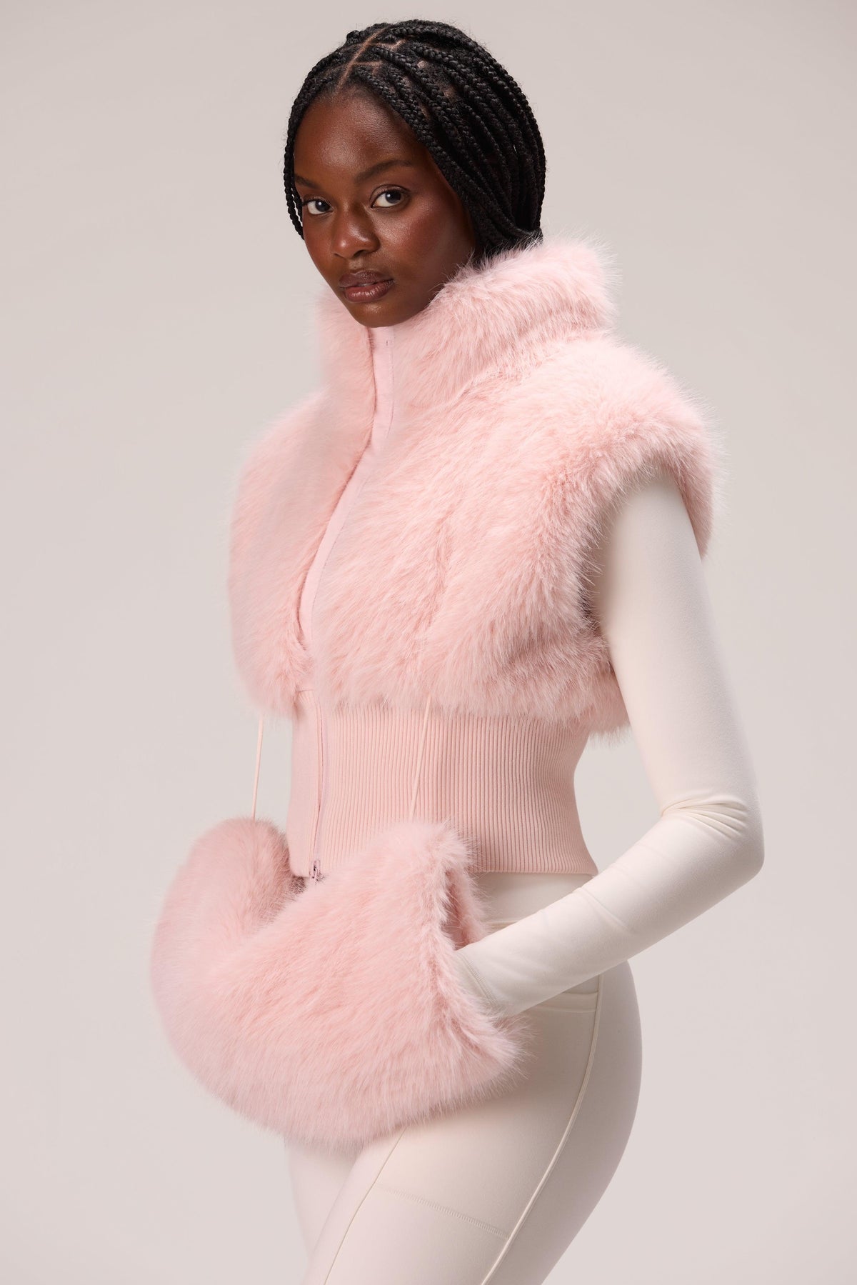 Faux Fur Hand Warmer In Powder Pink