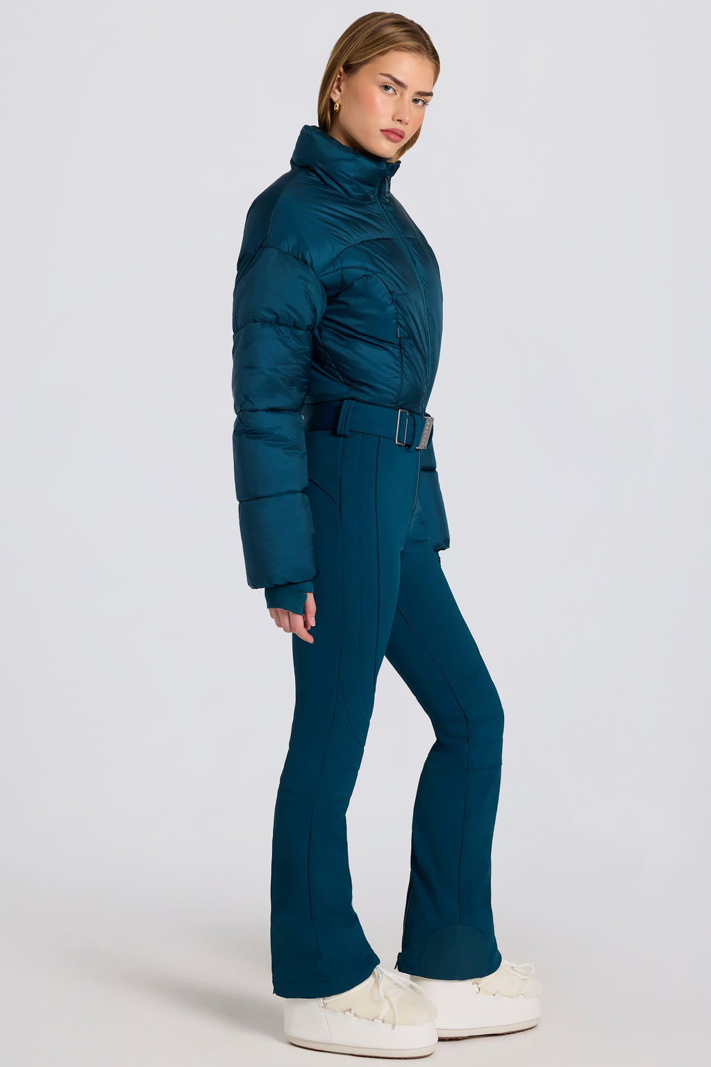 Waterproof Padded Belted Ski Suit In Teal
