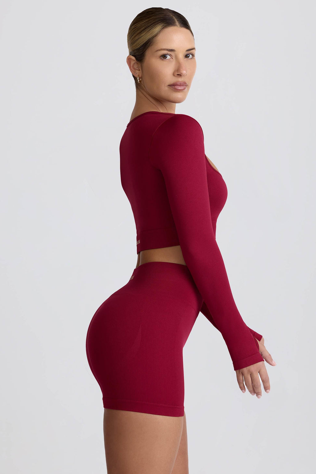 Super Sculpt Seamless Long-sleeve Crop Top In Burgundy