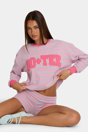 Brushed Jersey Crewneck Sweatshirt In Multi Stripe