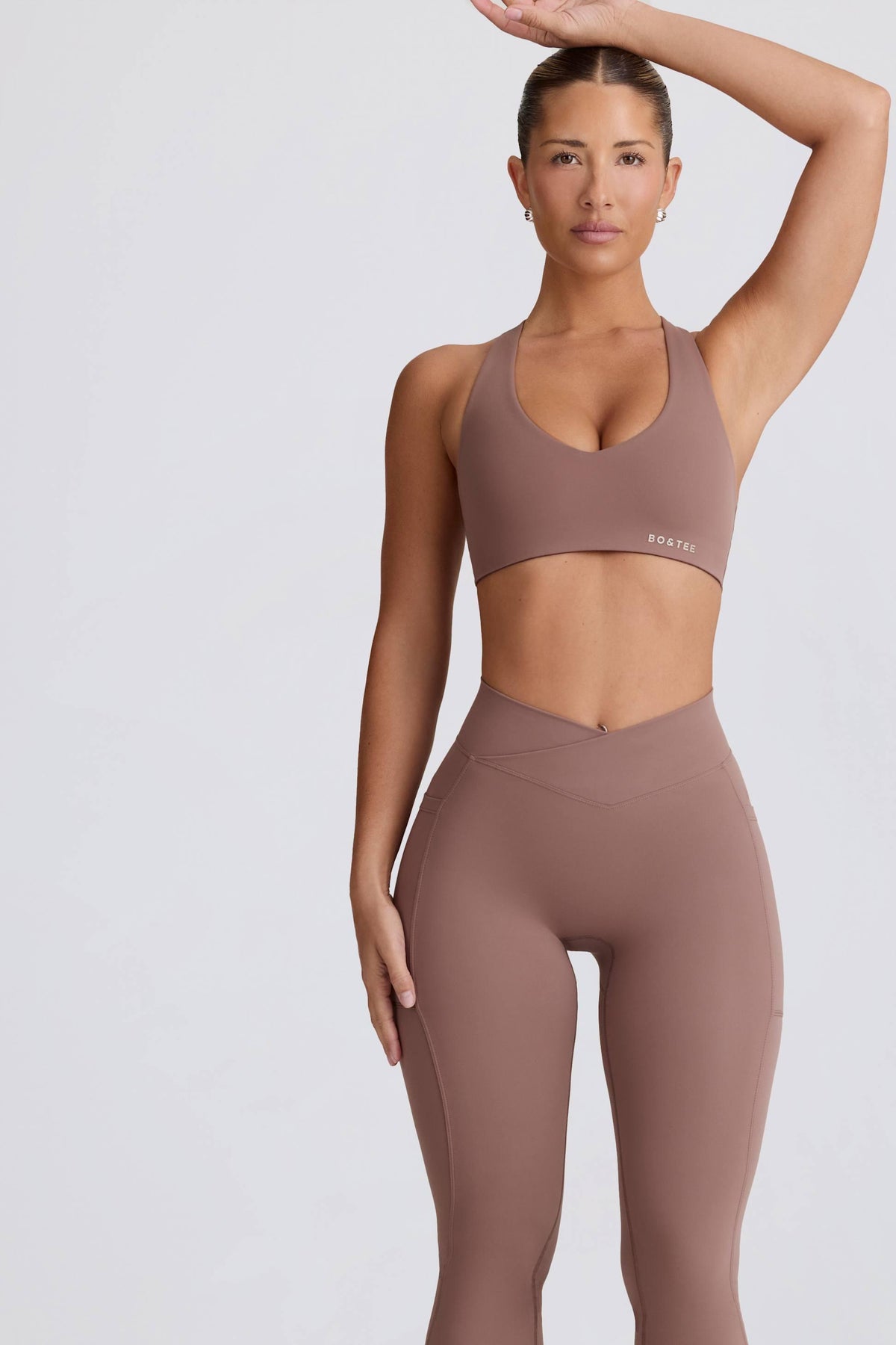 Soft Active V-waist Pocket Flared Leggings In Mocha