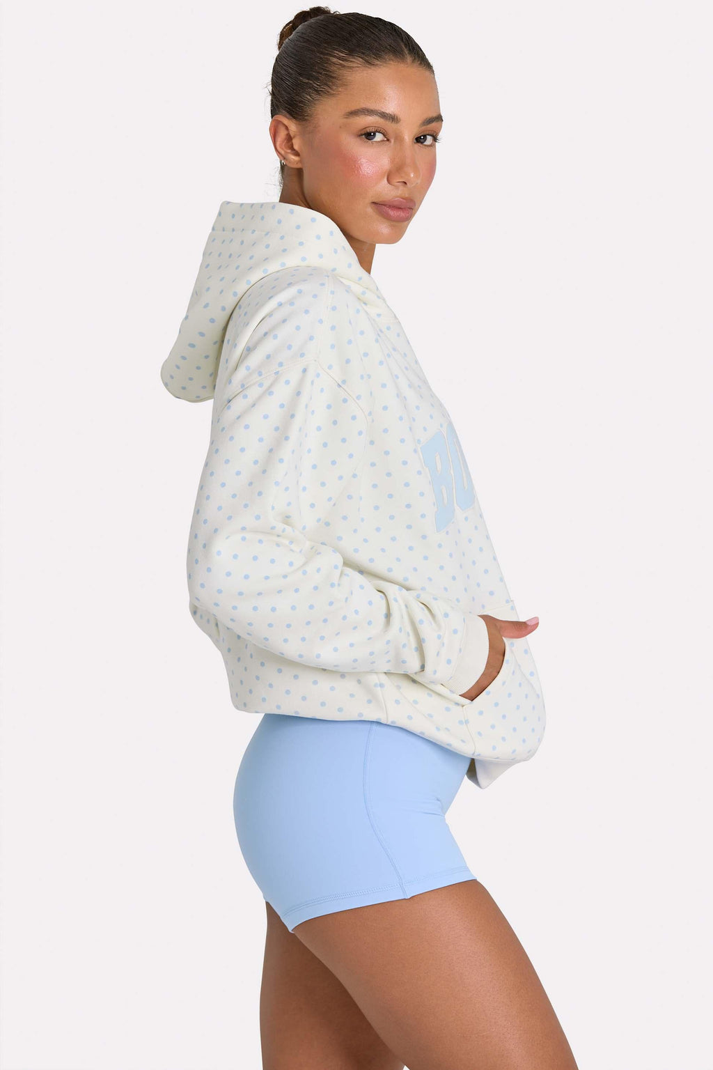 Oversized Applique Hoodie In Coconut Polka Dot