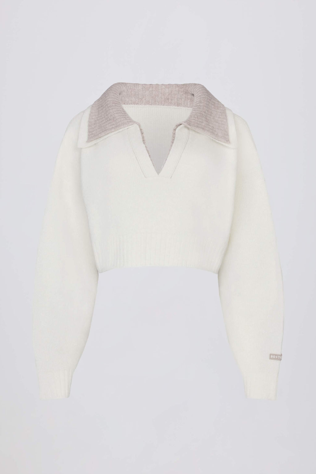 Soft Knit Layered Collar Cropped Jumper In Ivory