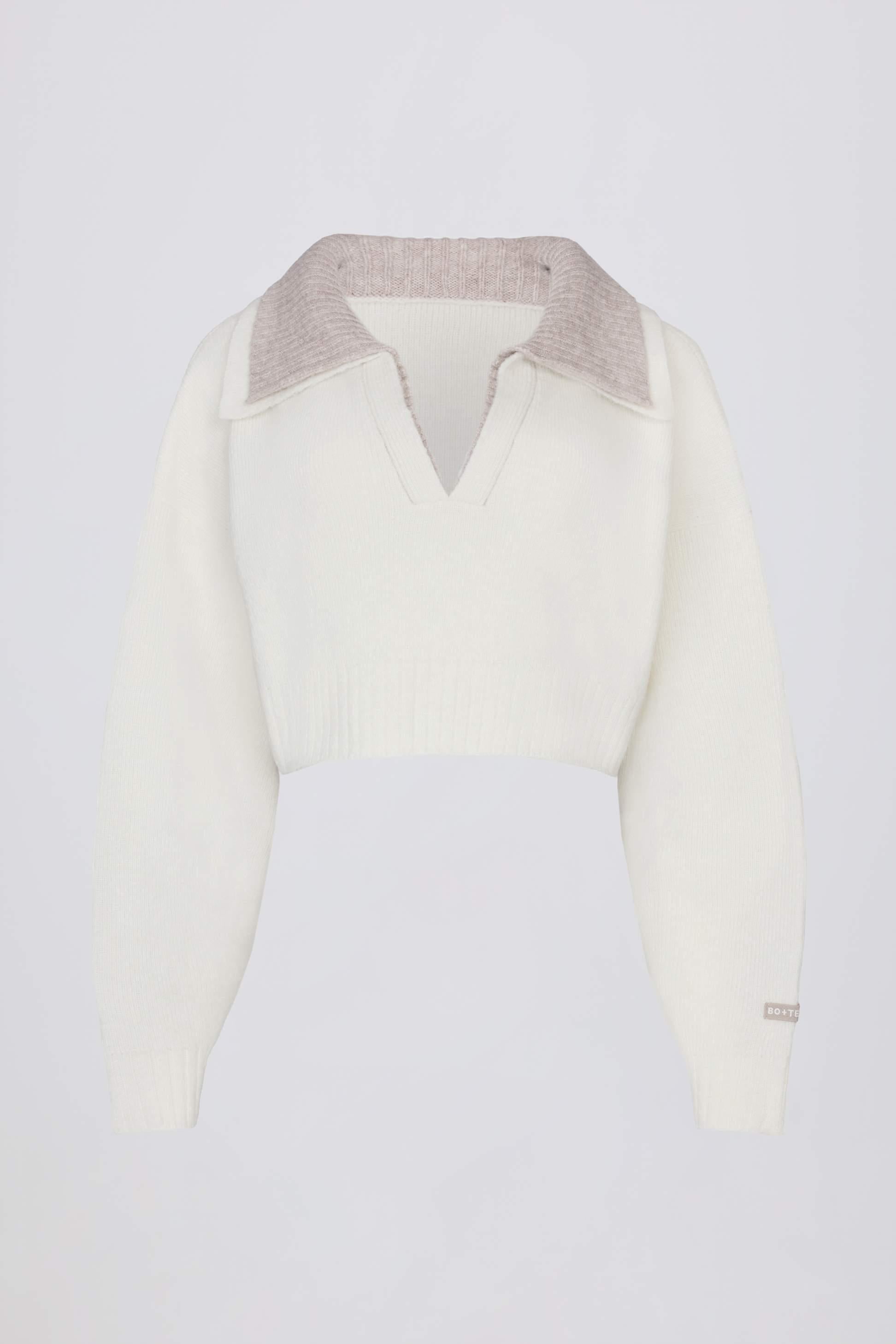 Soft Knit Layered Collar Cropped Jumper In Ivory
