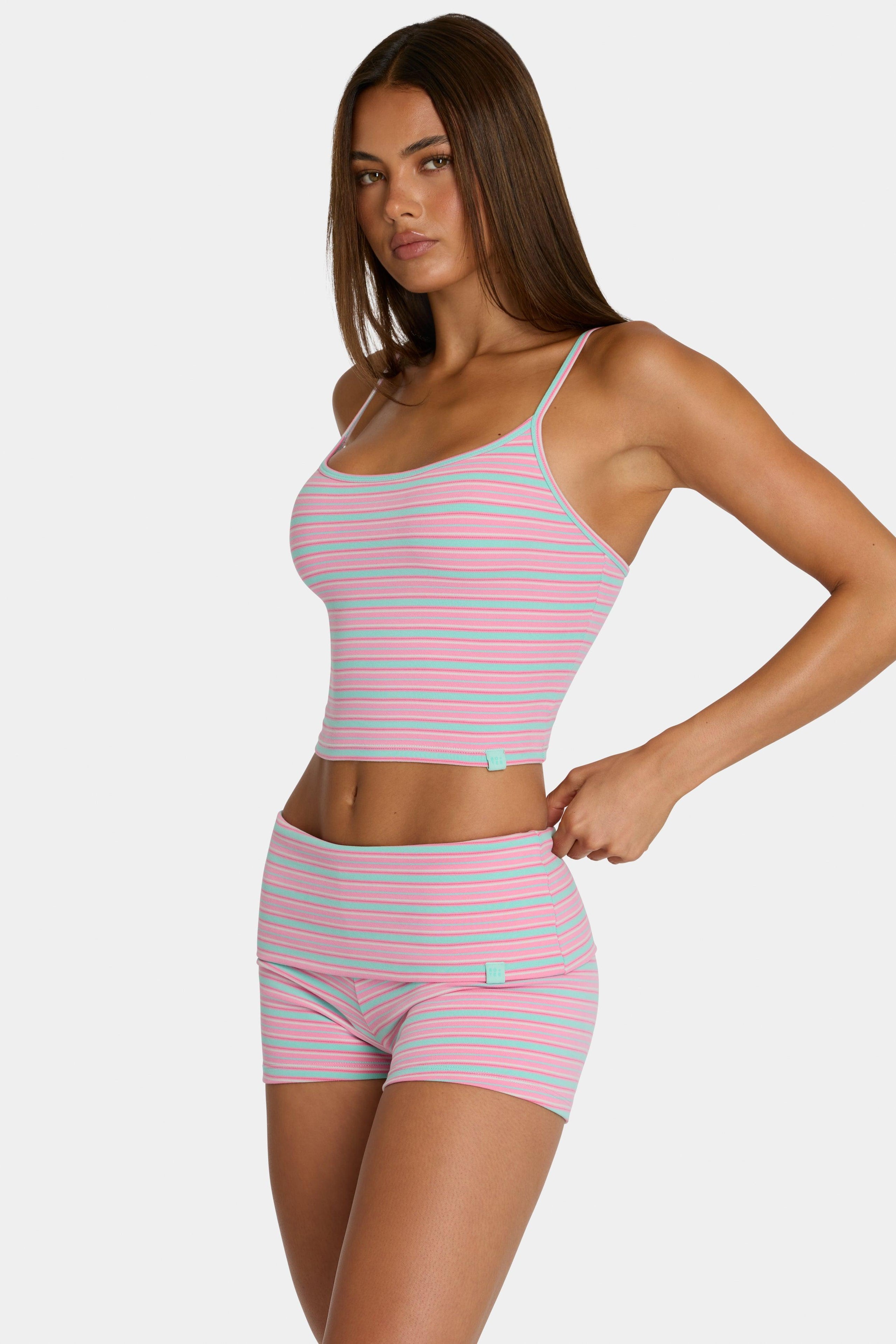 Brushed Jersey Tank Top In Multi Stripe