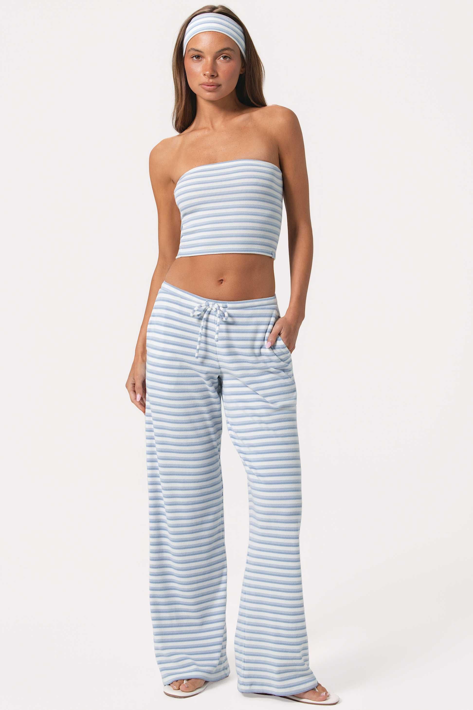 Ribbed Jersey Low-rise Trousers In Blue Stripe