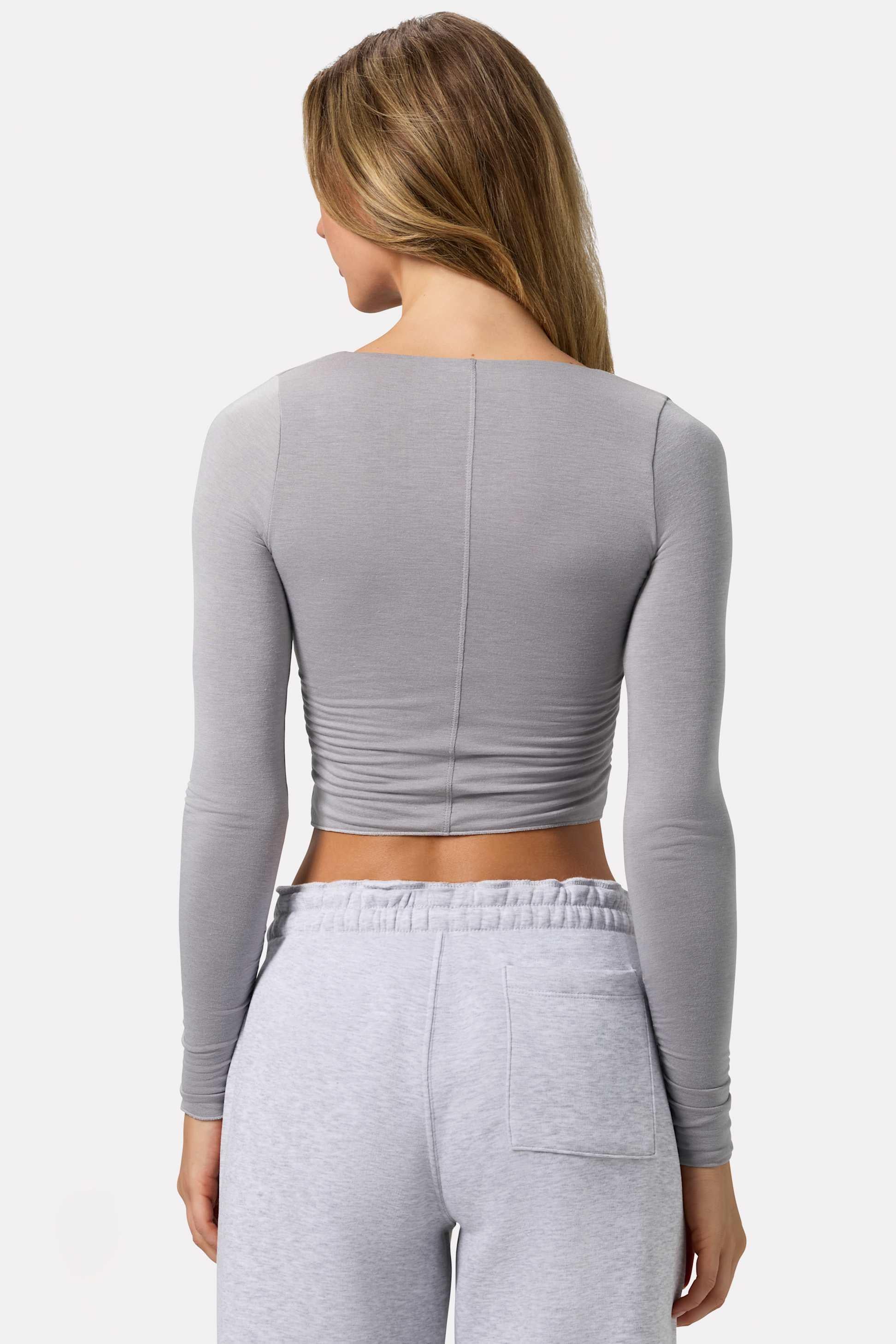 Ruched Long-sleeve Crop Top In Grey