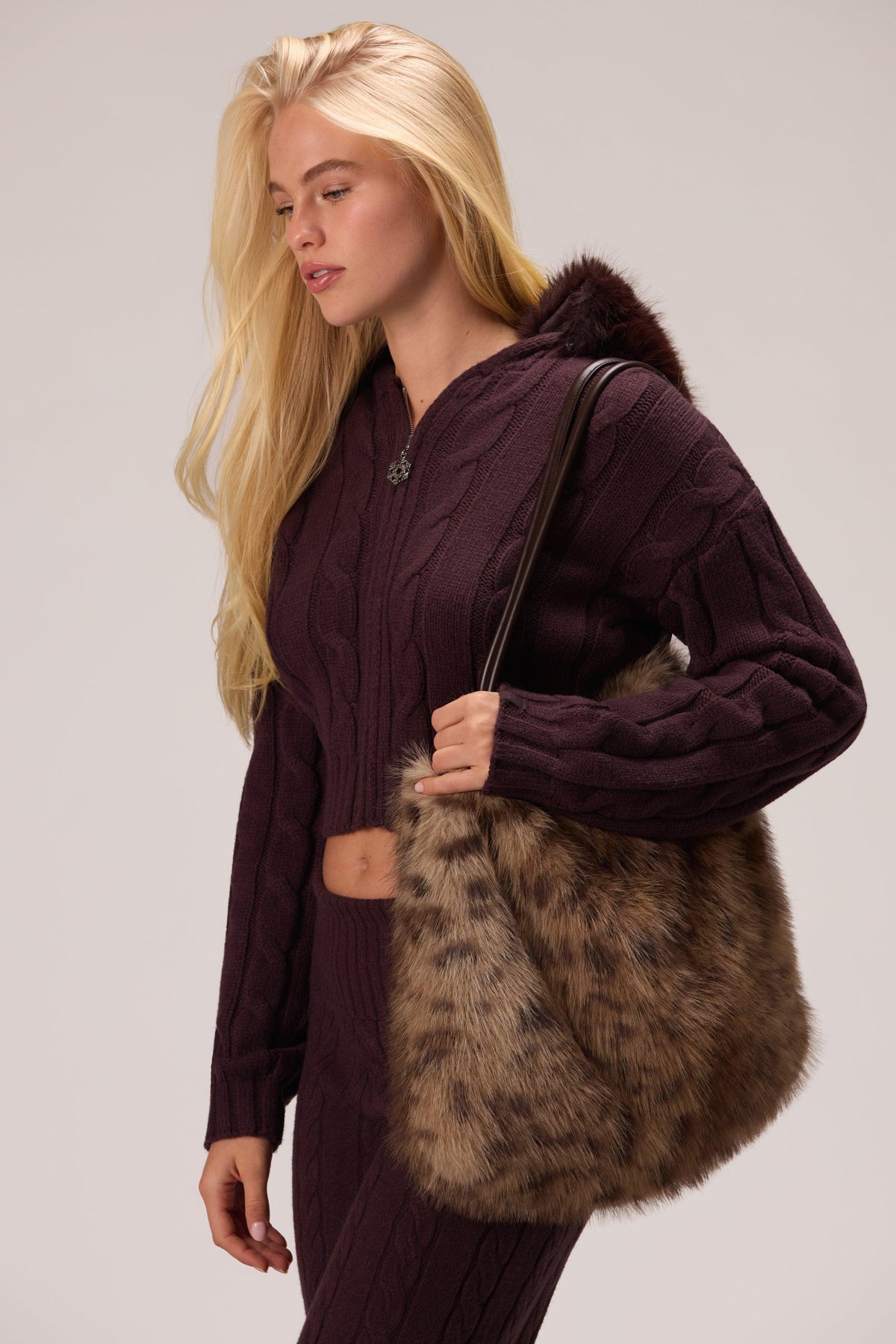 Faux Fur Tote Bag In Brown Leopard