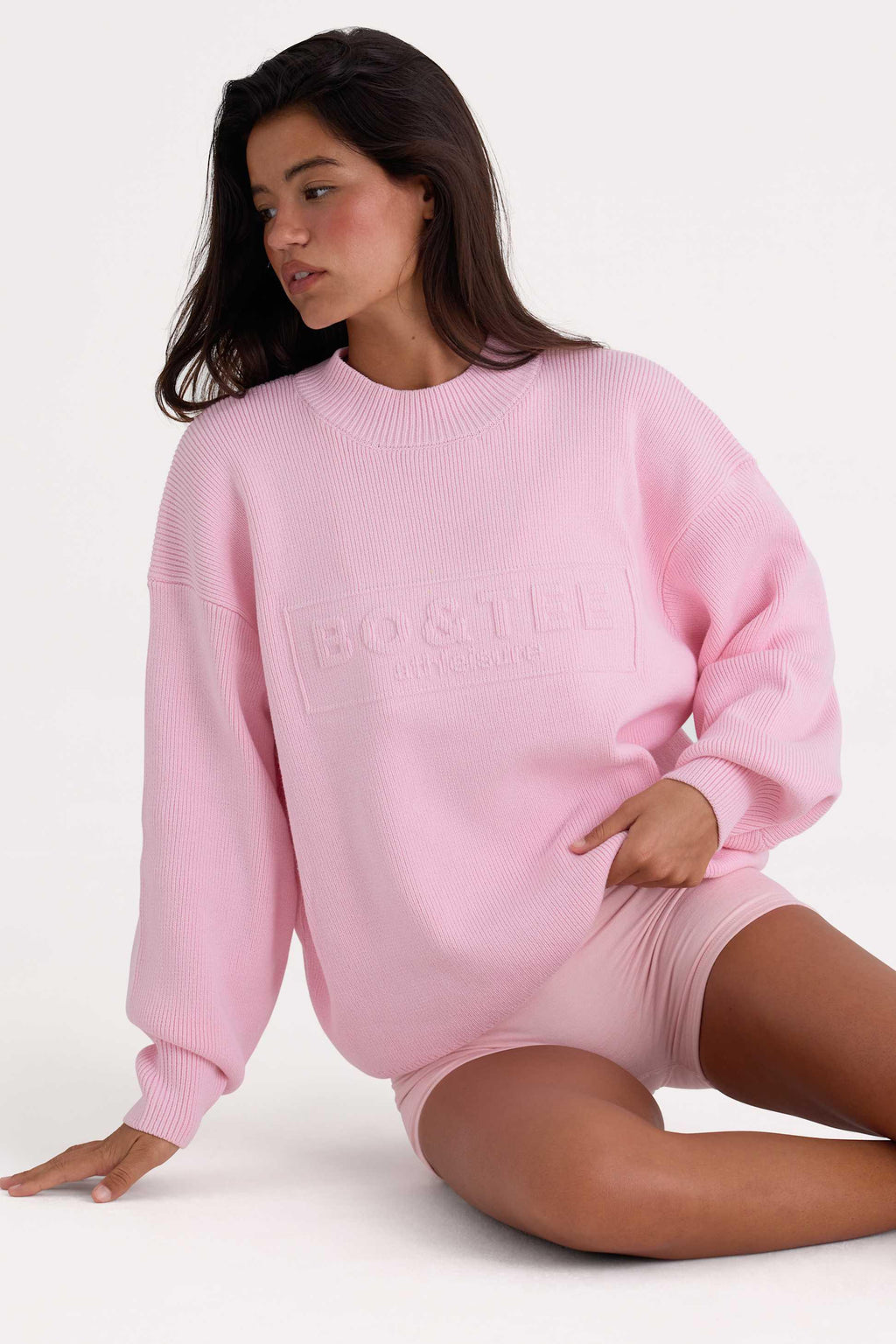 Ribbed-knit Oversized Jumper In Pale Pink