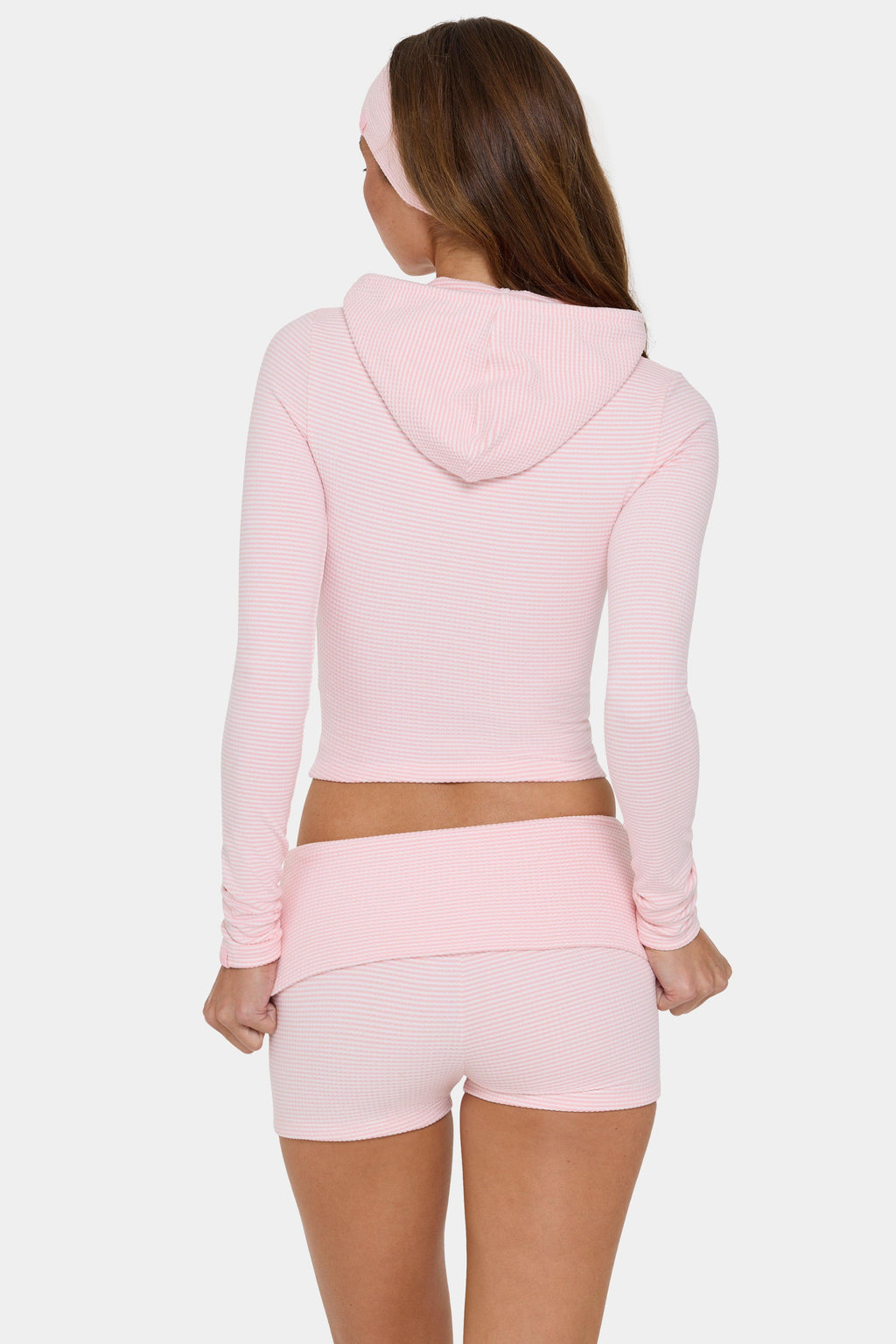 Ribbed Jersey Cropped Hoodie In Peach Stripe