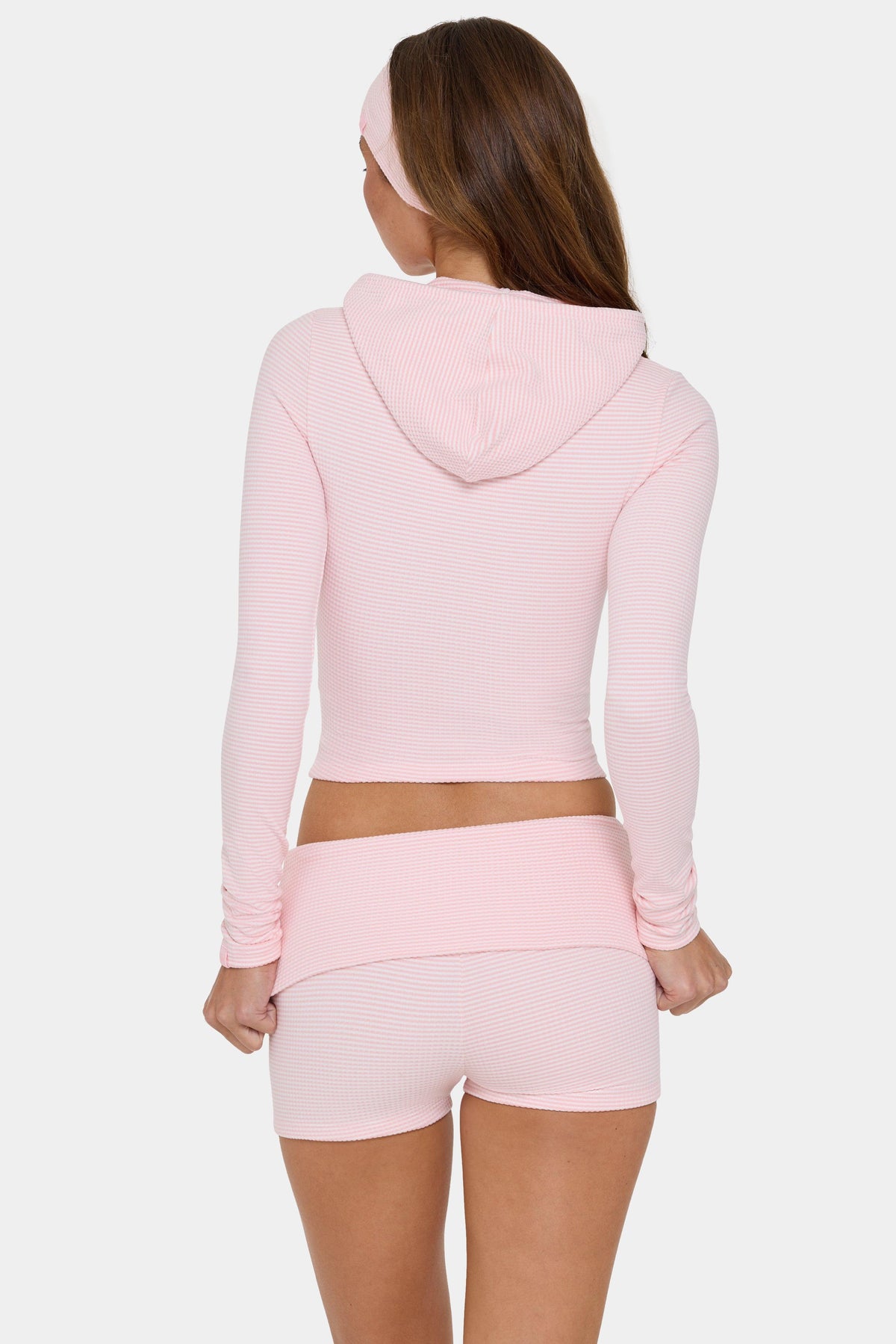 Ribbed Jersey Cropped Hoodie In Peach Stripe