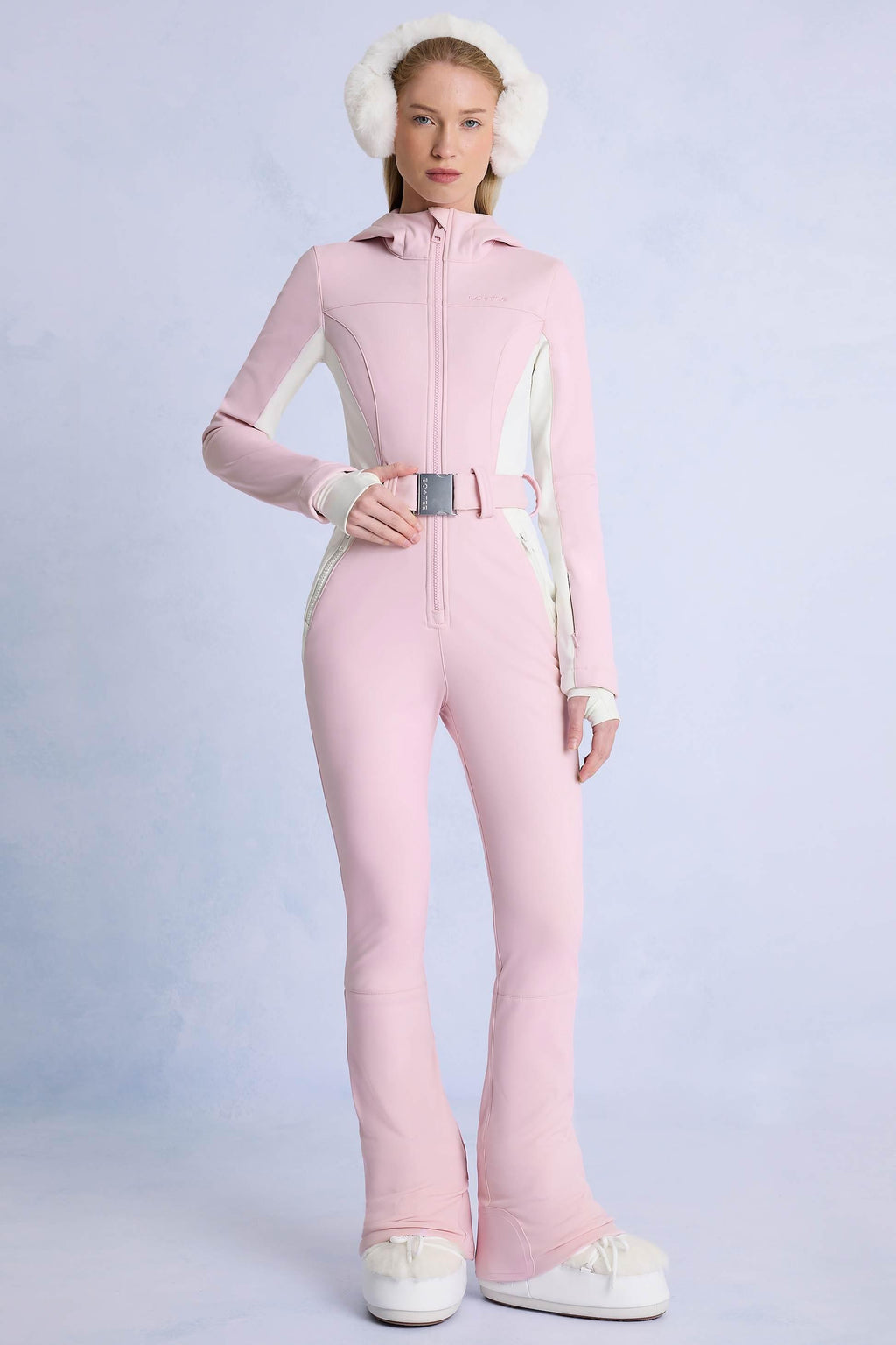 Waterproof Hooded Fitted Ski Suit In Powder Pink