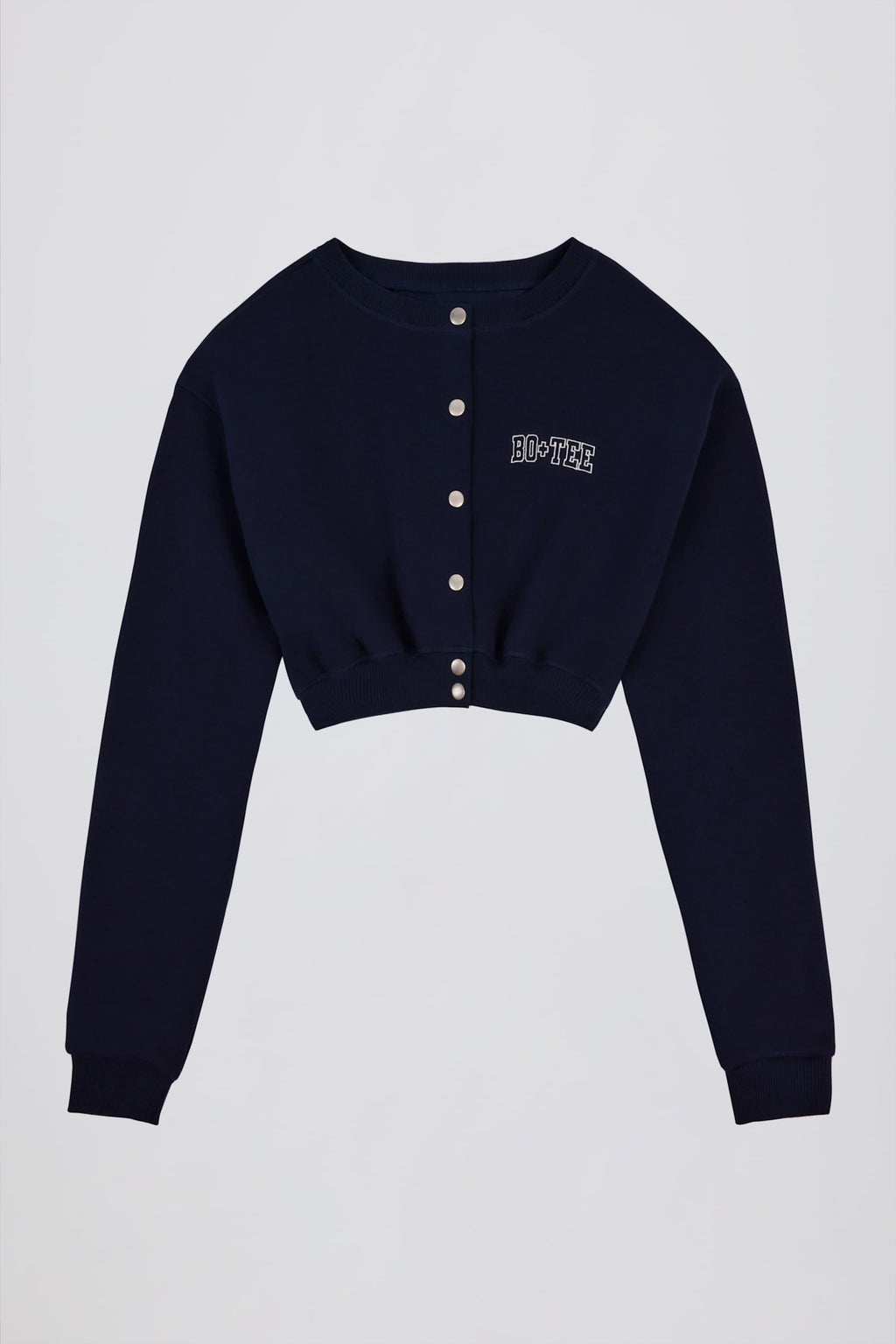 Brushed Jersey Button-up Cropped Cardigan In Classic Navy
