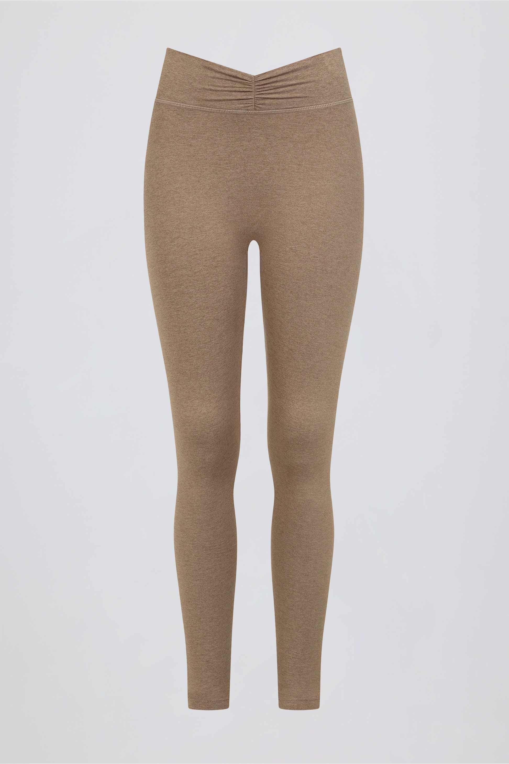 Brushed Jersey Ruched Mid-rise Leggings In Mocha Marl