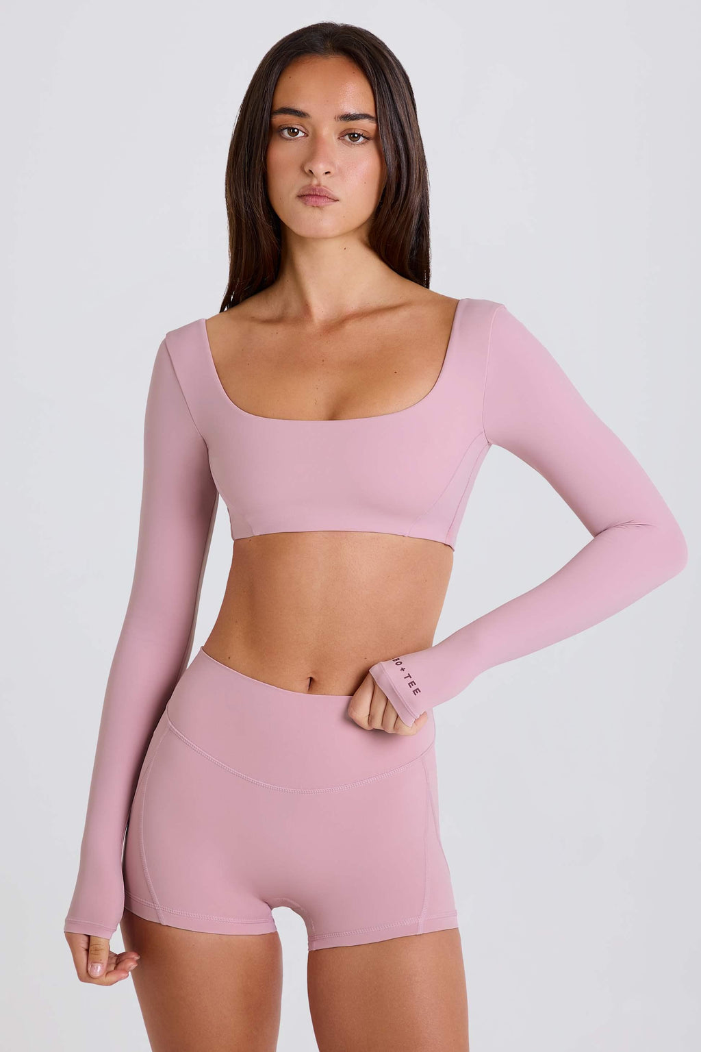 Long-sleeve Crop Top In Mauve