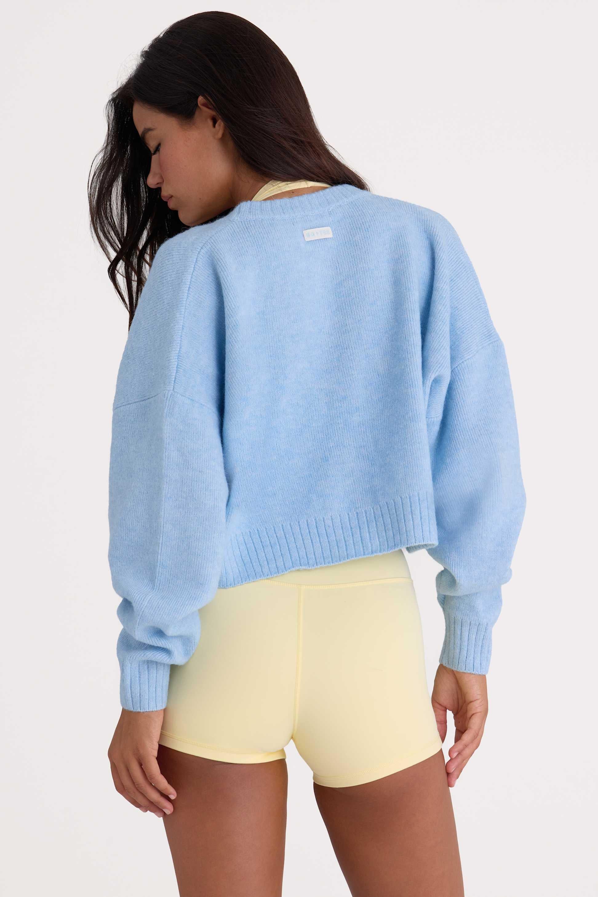 Knit Cropped Cardigan In Powder Blue