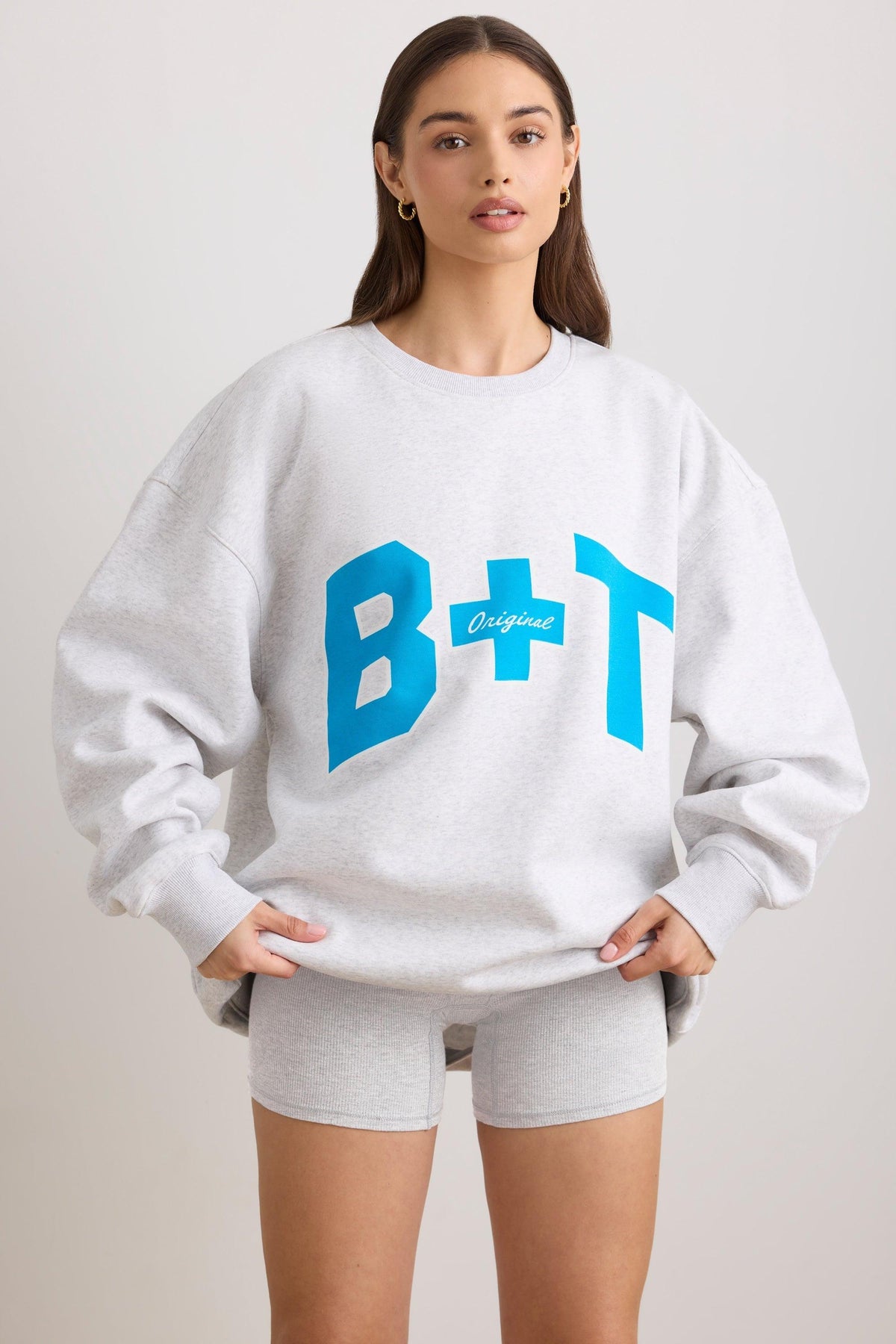 Oversized Crew-neck Sweatshirt In Grey Marl