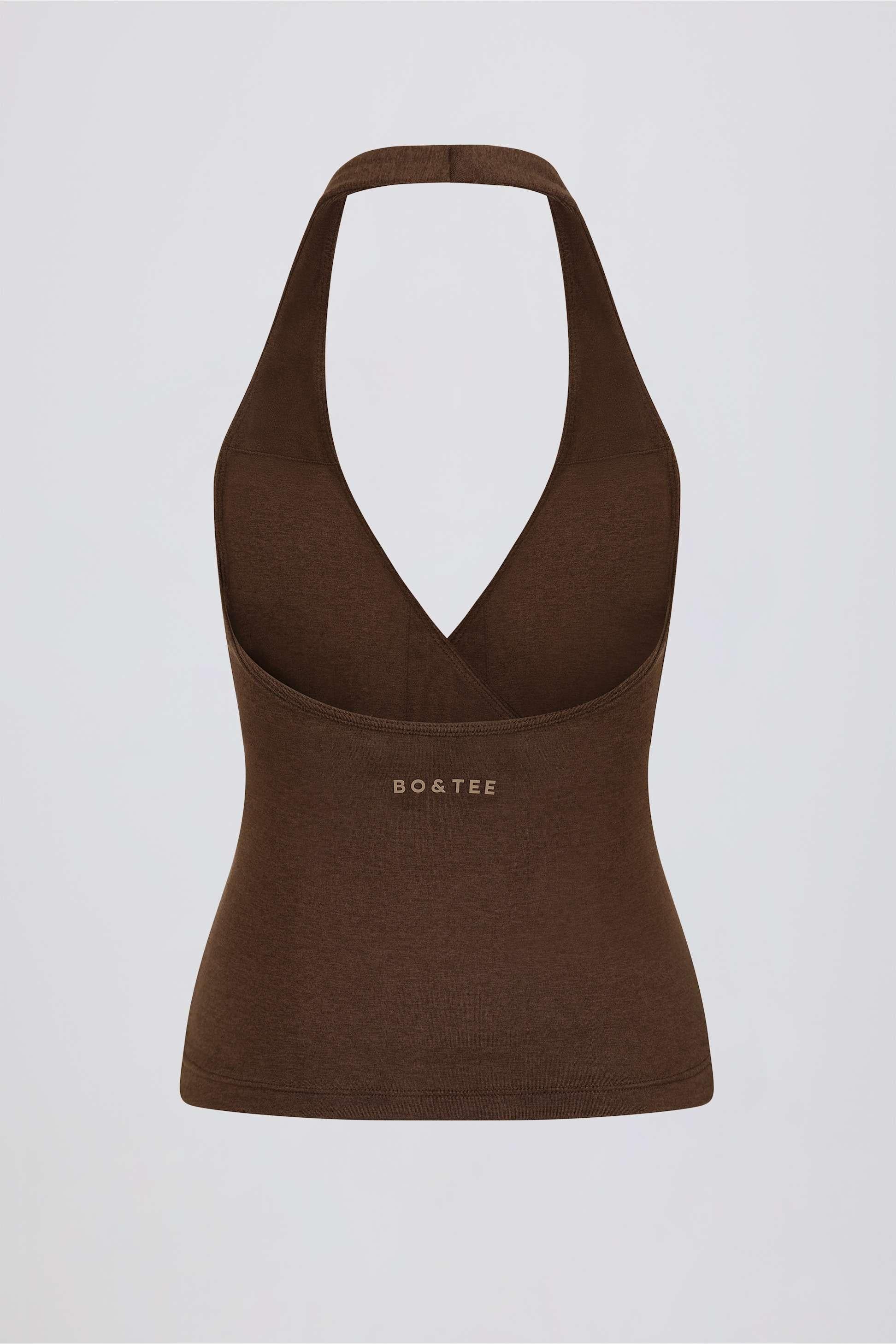 Halterneck Open-back Tank Top In Pecan Marl