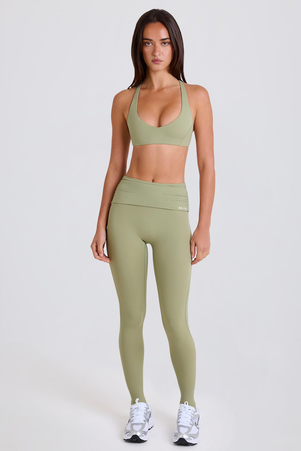 Foldover Mid-rise Stirrup Leggings In Matcha