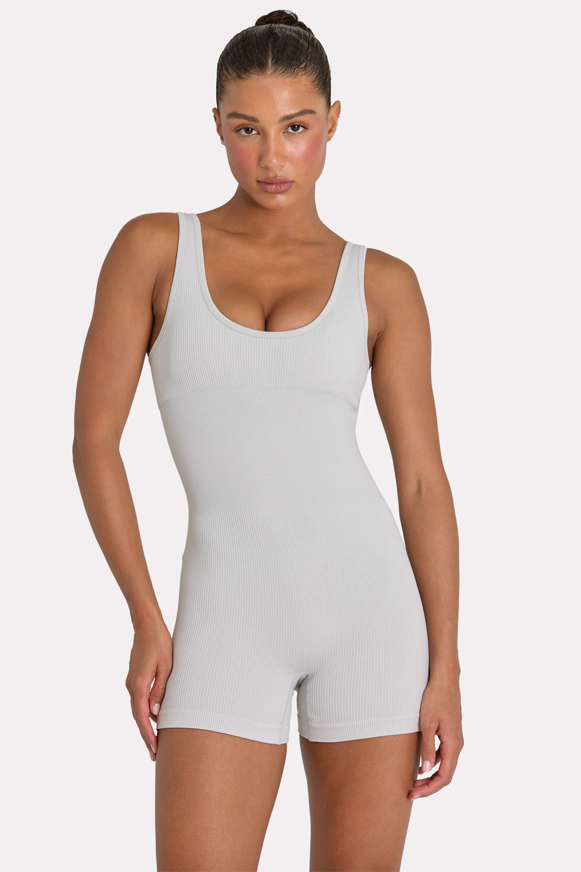 Wide Strap Unitard In Grey