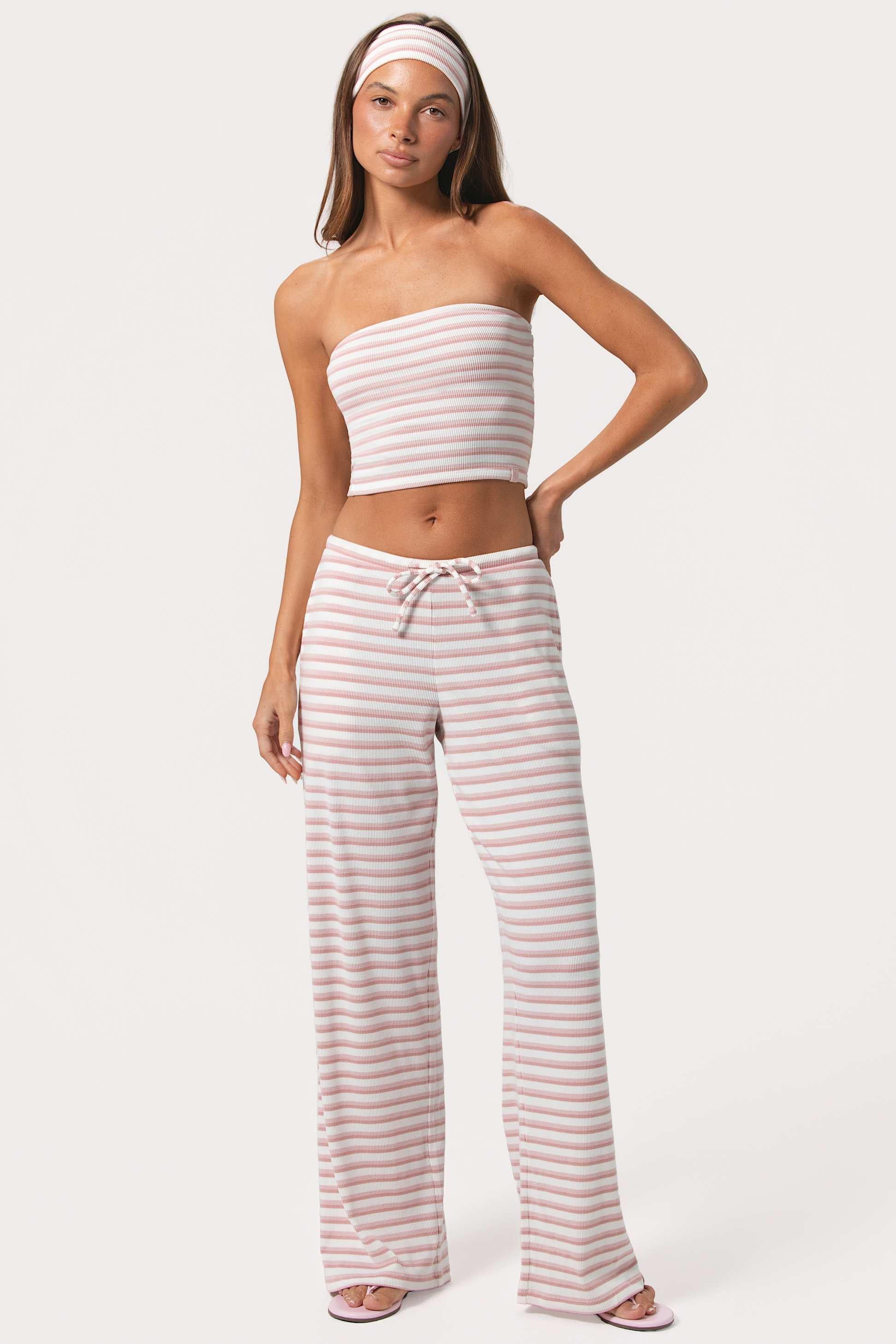 Ribbed Jersey Low-rise Trousers In Pink Stripe