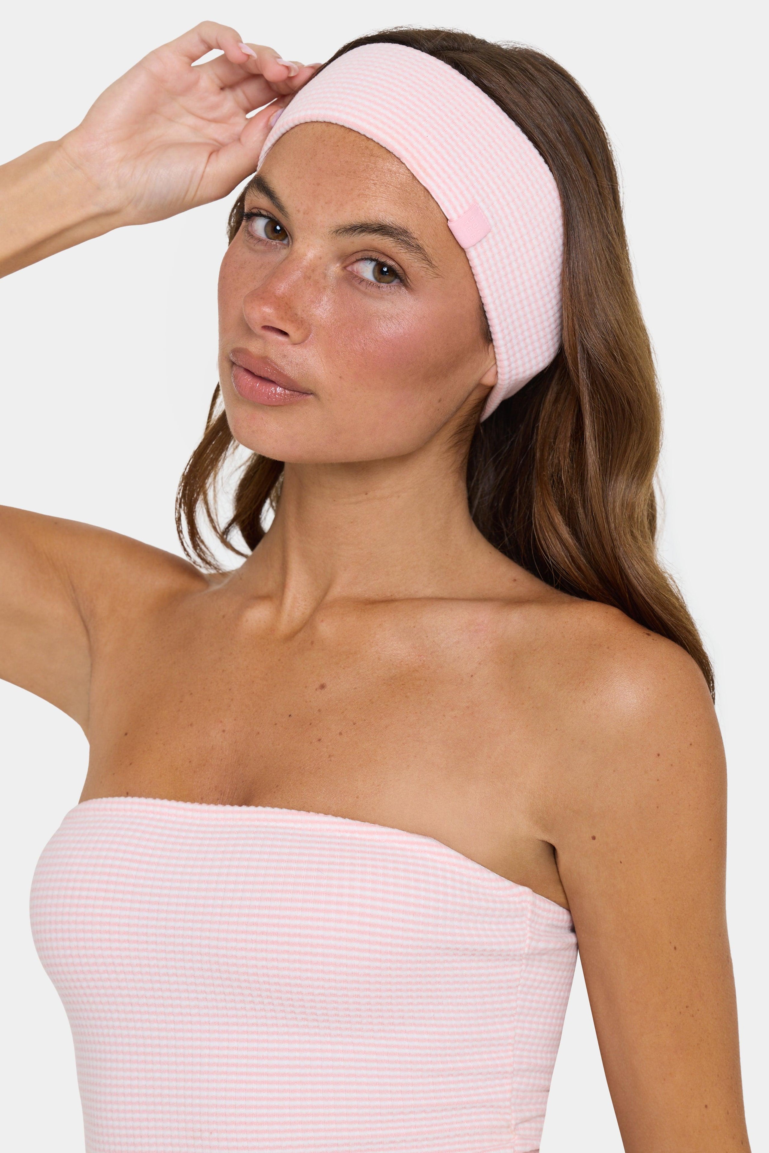 Ribbed Jersey Headband In Peach Stripe