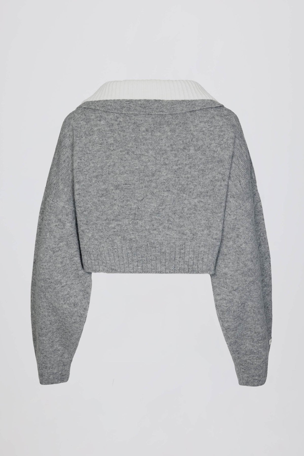 Soft Knit Layered Collar Cropped Jumper In Grey