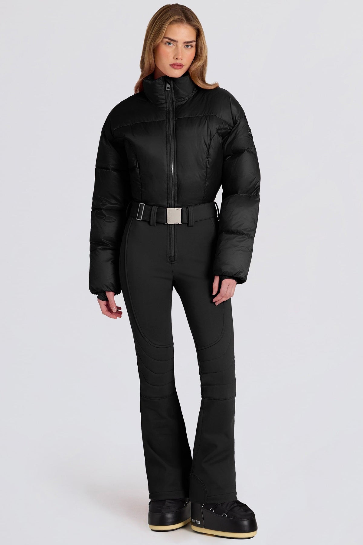 Waterproof Padded Belted Ski Suit In Black