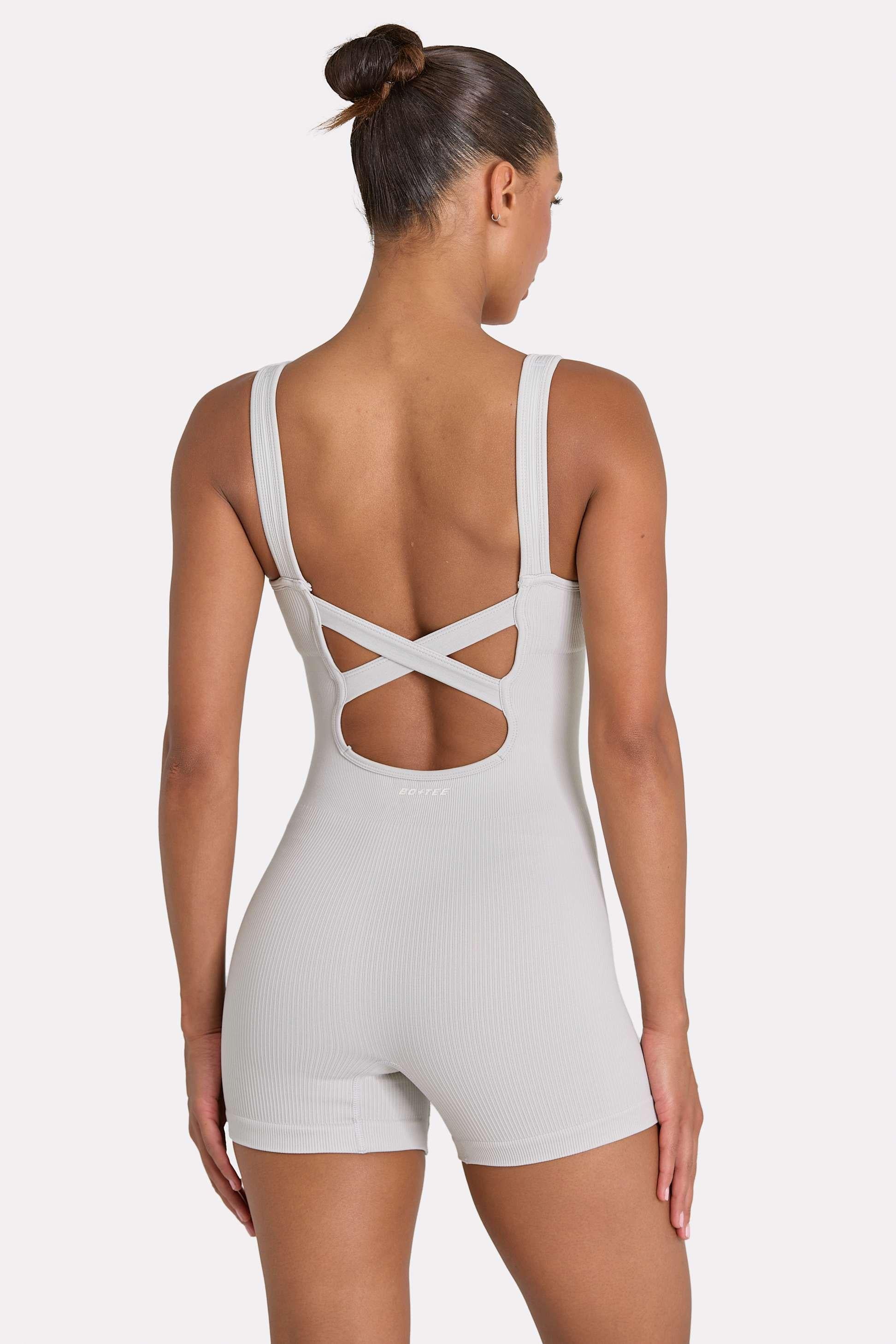 Wide Strap Unitard In Grey