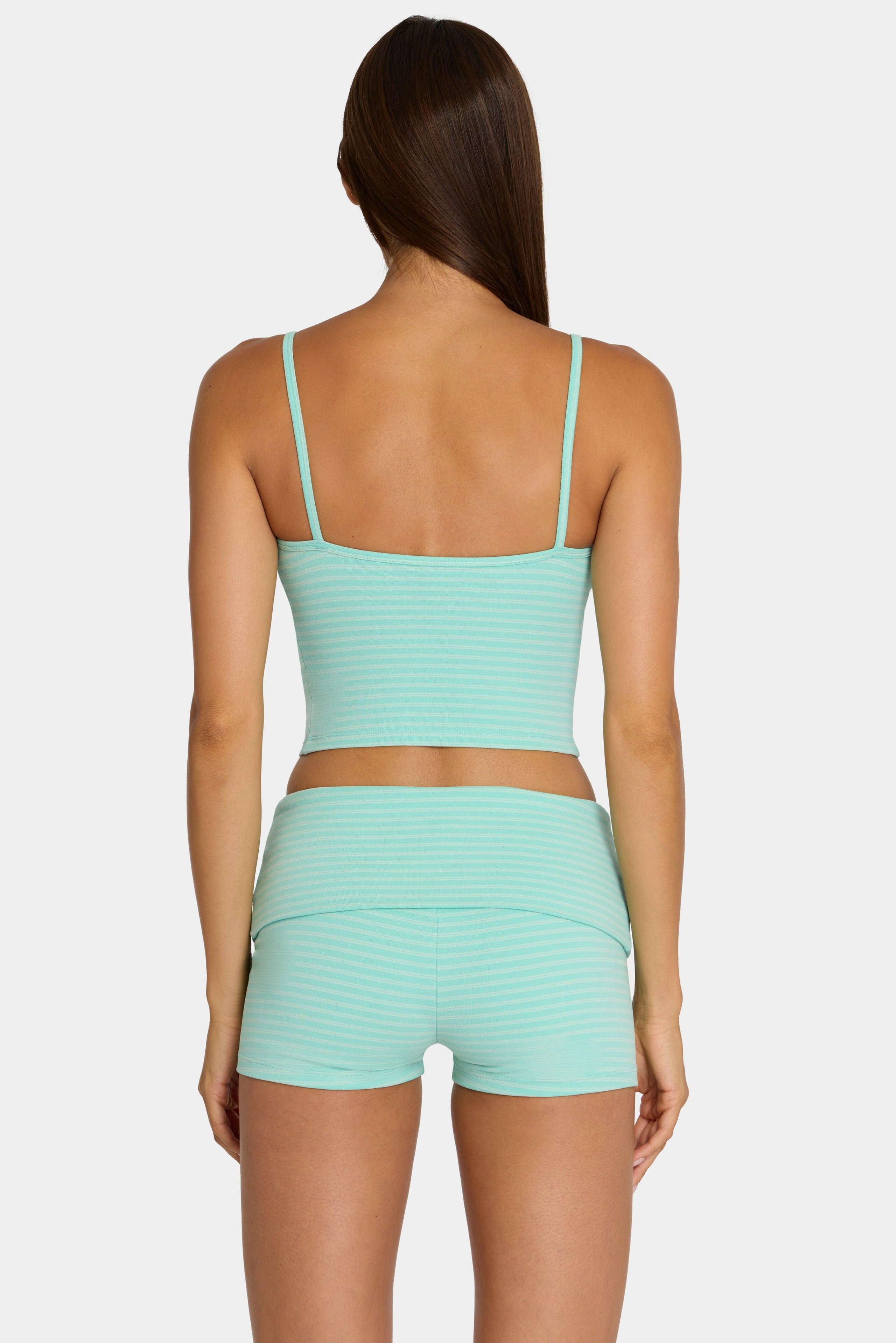 Brushed Jersey Mini Shorts In Aqua Stripe