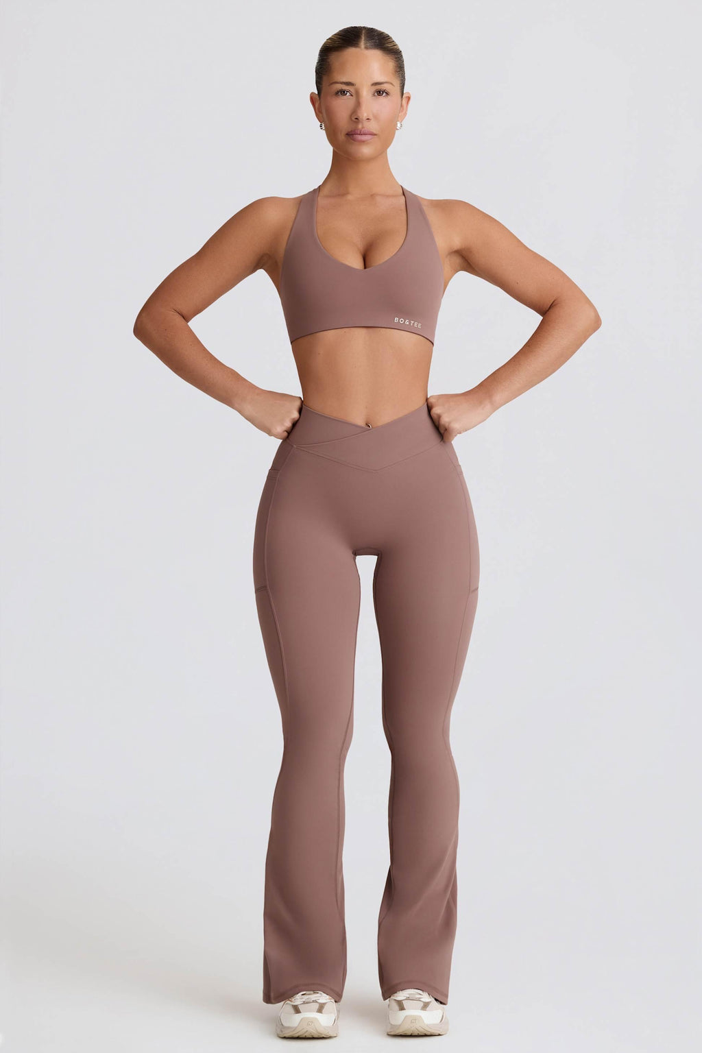 Soft Active V-waist Pocket Flared Leggings In Mocha