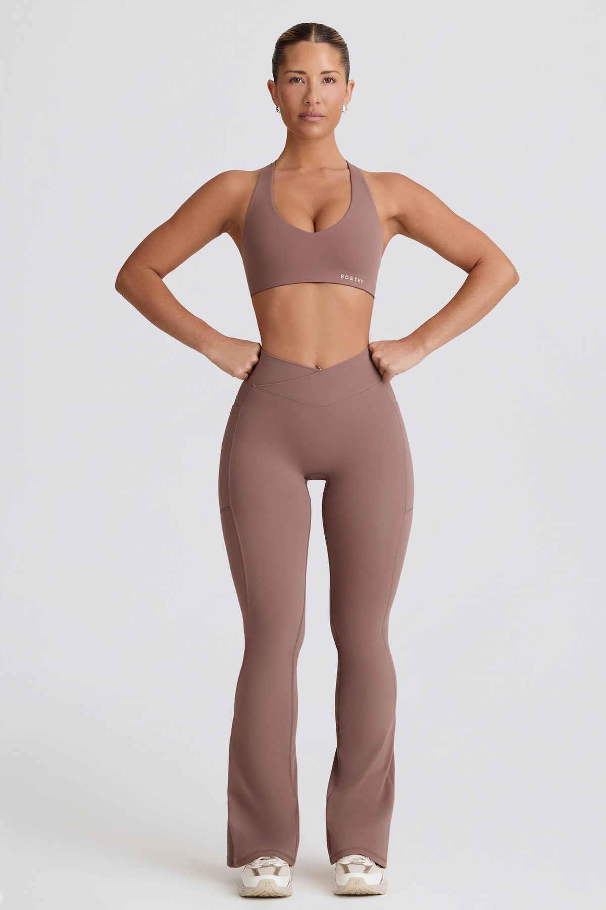 Soft Active V-waist Pocket Flared Leggings In Mocha