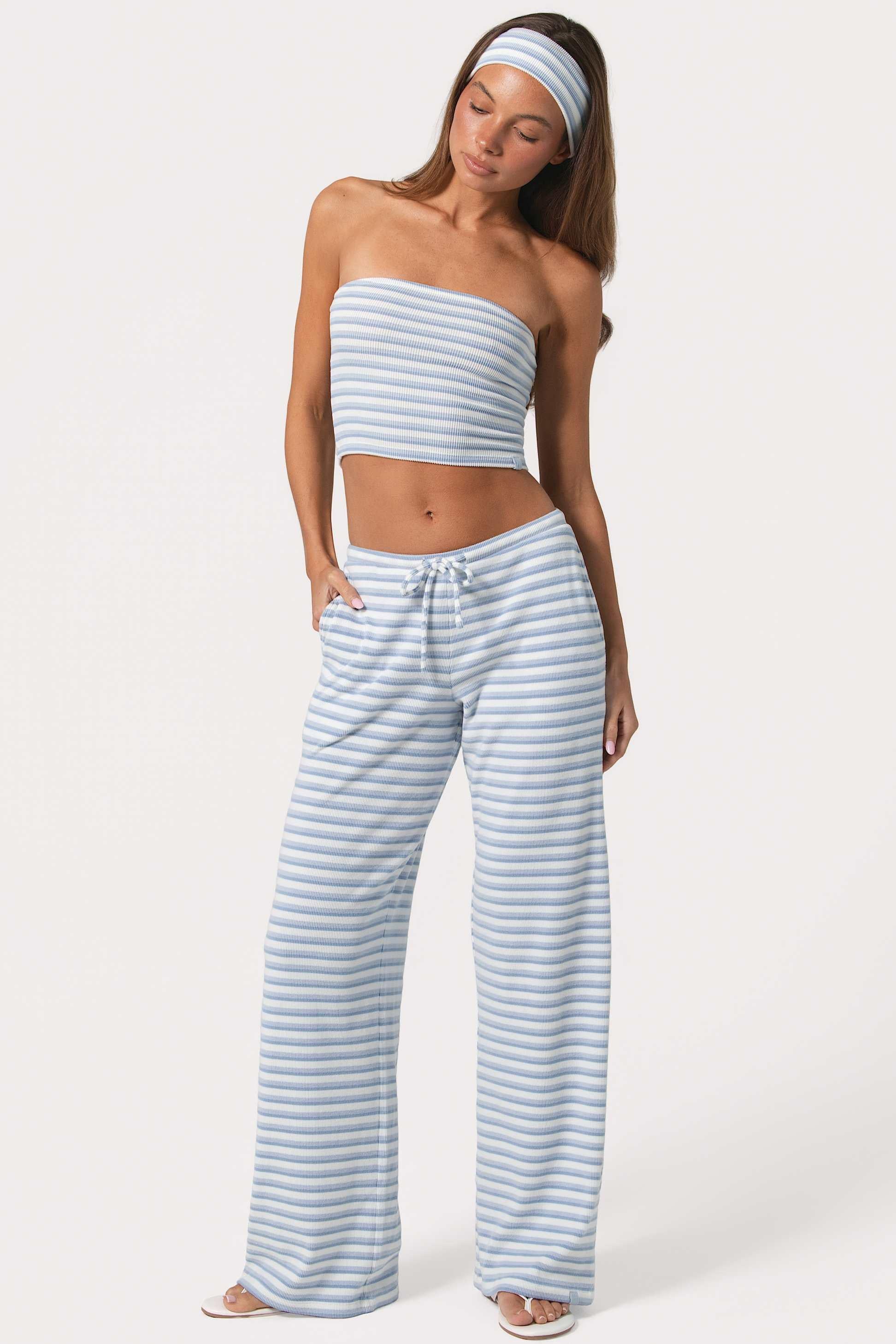 Ribbed Jersey Low-rise Trousers In Blue Stripe