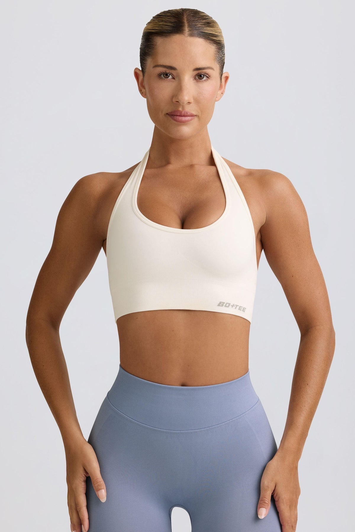 Define Luxe Halterneck Sports Bra In White