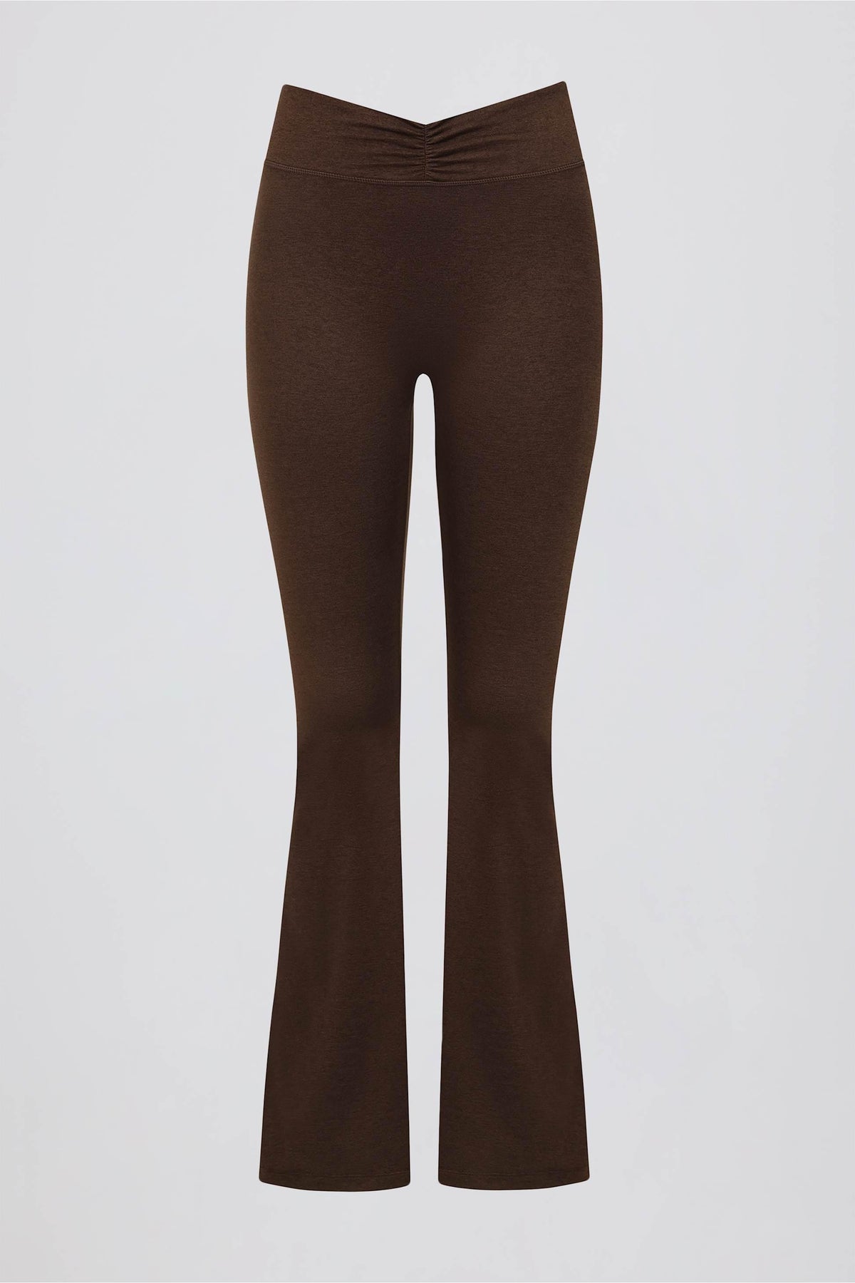 Brushed Jersey Ruched Flared Trousers In Pecan Marl
