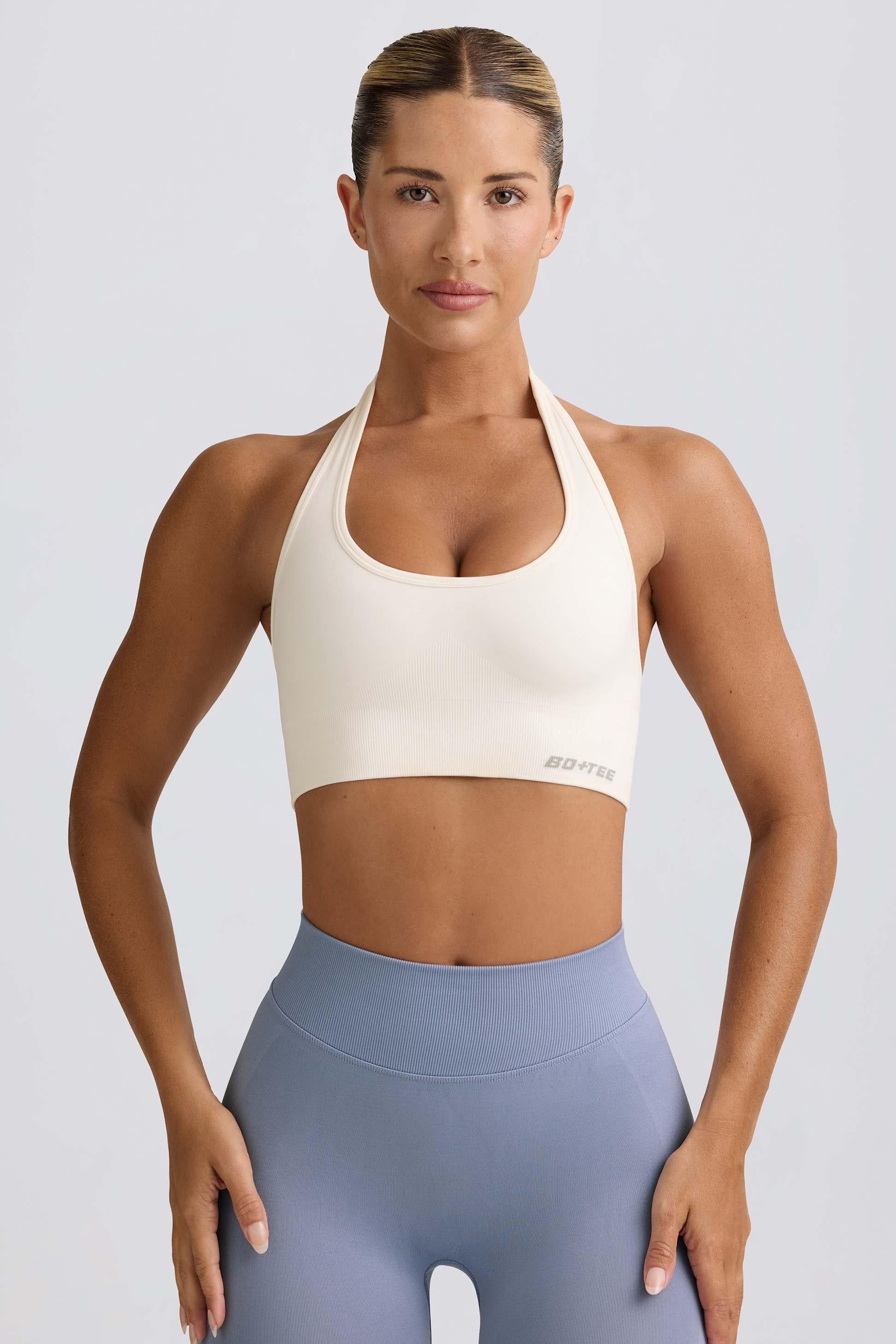 Define Luxe Halterneck Sports Bra In White