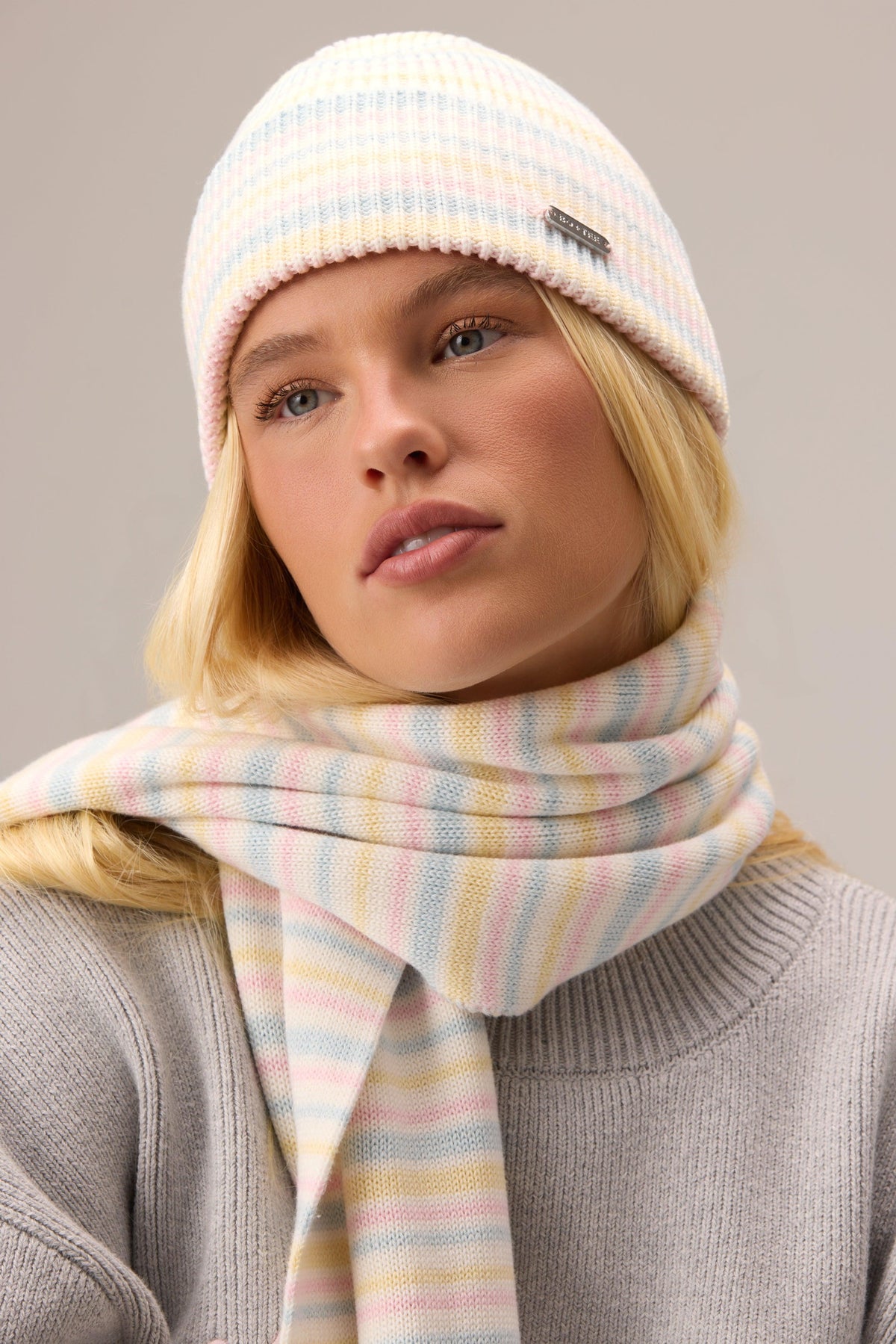 Ribbed Knit Beanie in Confetti Stripe
