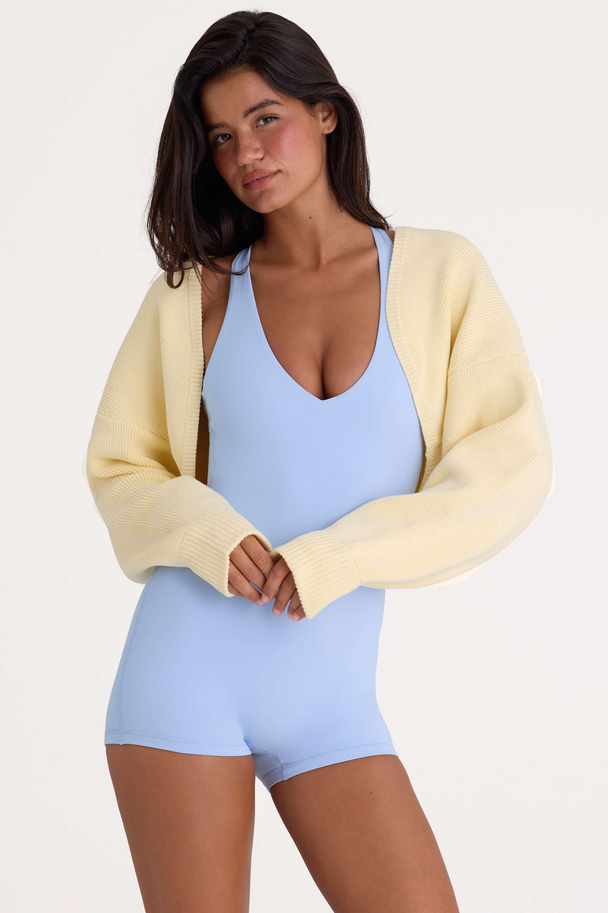 Ribbed-knit Cropped Shrug In Lemon