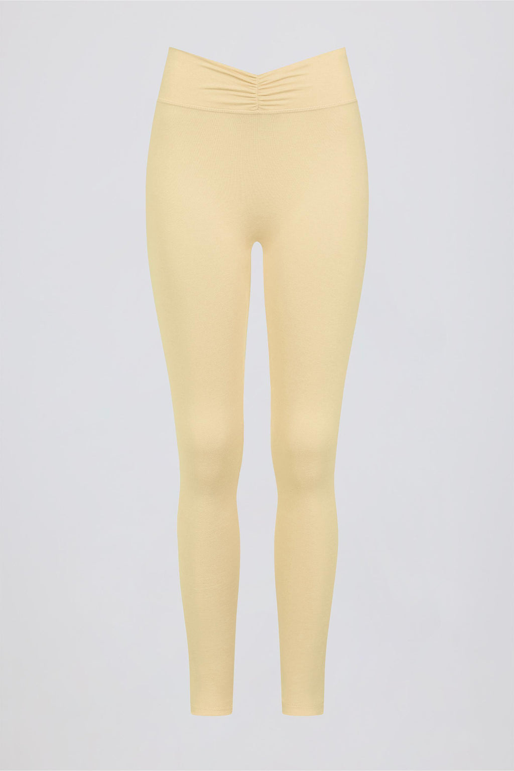 Brushed Jersey Ruched Mid-rise Leggings In Lemon Marl