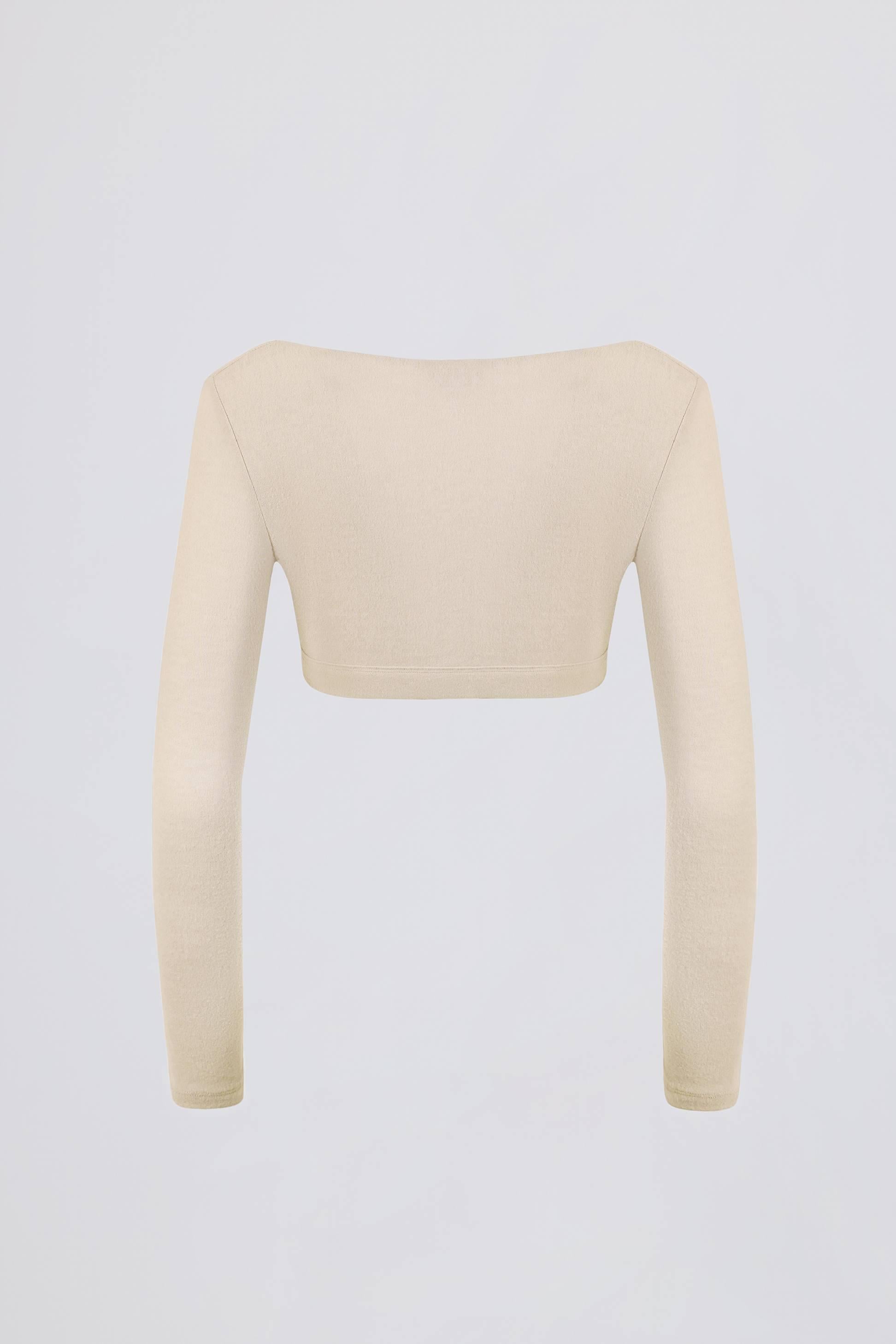 Brushed Jersey V-neck Crop Top In Ecru