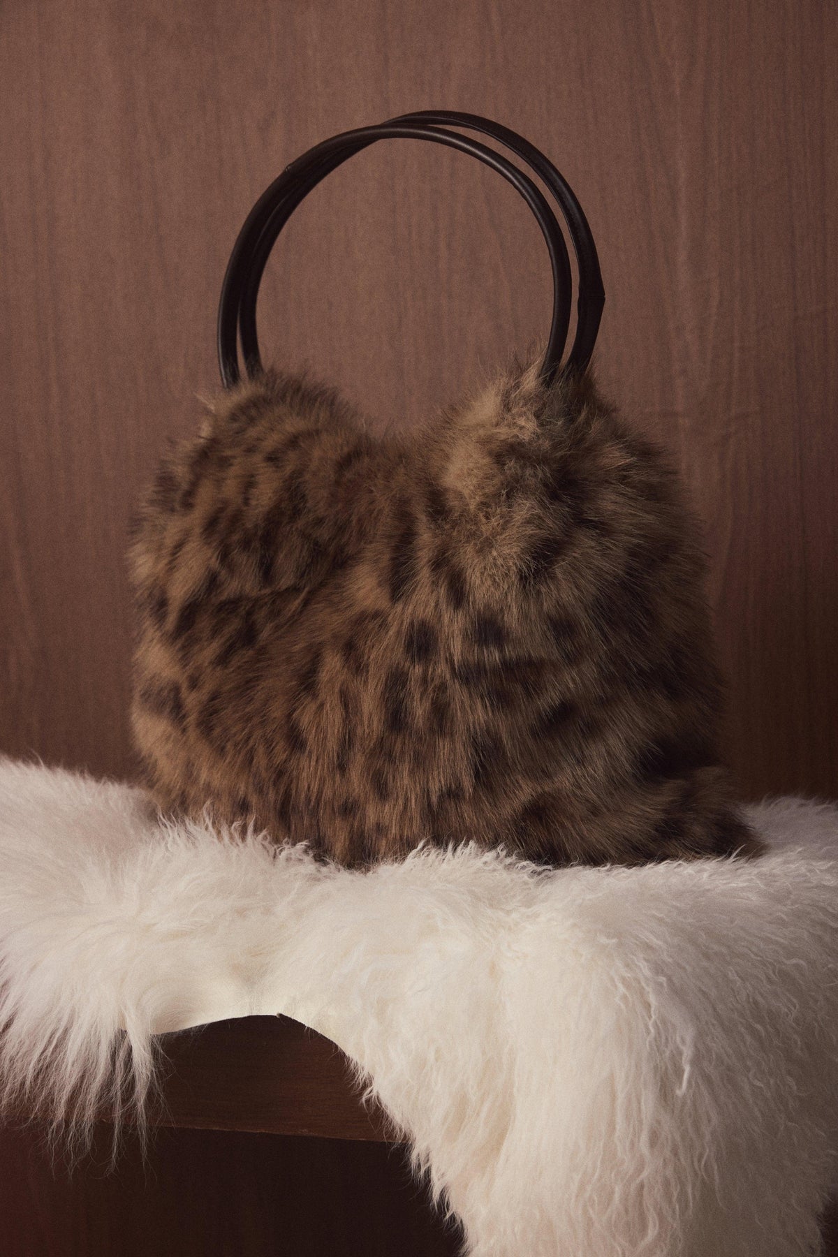 Faux Fur Tote Bag In Brown Leopard