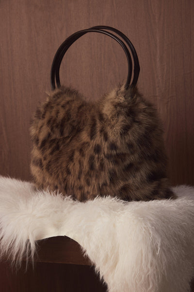 Faux Fur Tote Bag In Brown Leopard