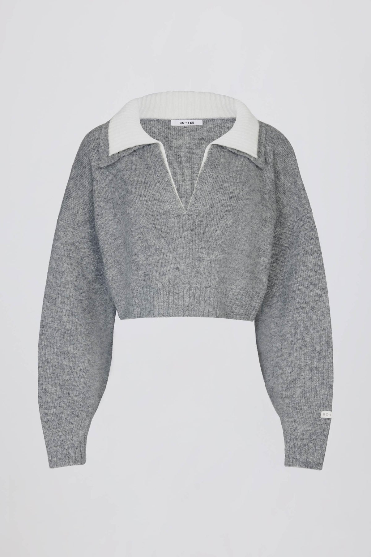 Soft Knit Layered Collar Cropped Jumper In Grey