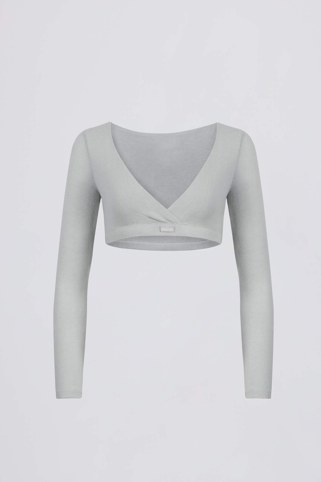 Brushed Jersey V-neck Crop Top In Fog Grey