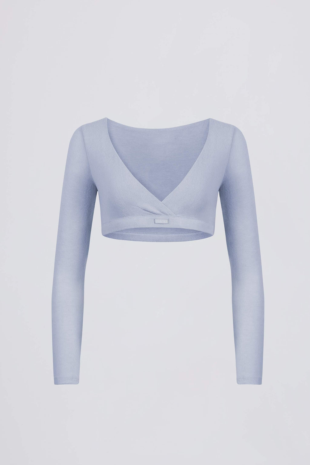 Brushed Jersey V-neck Crop Top In Soft Blue